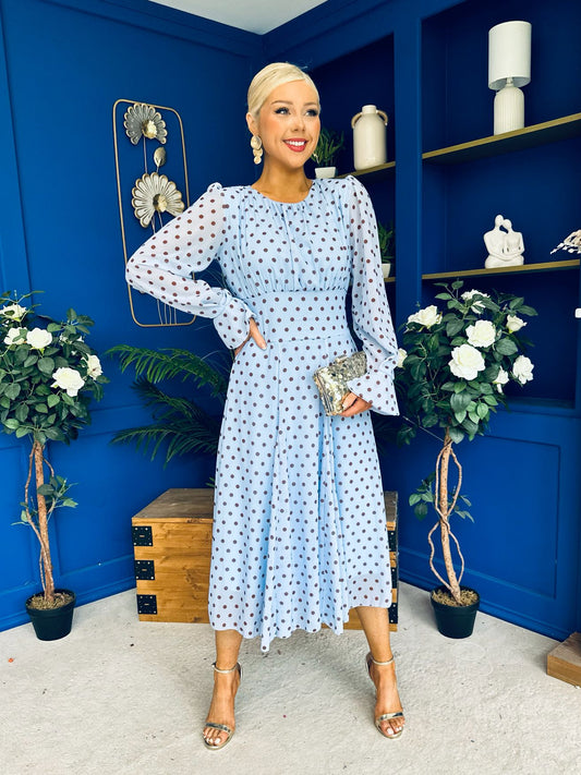 Kaylinn Banded Midi Dress Coco Polka Blue