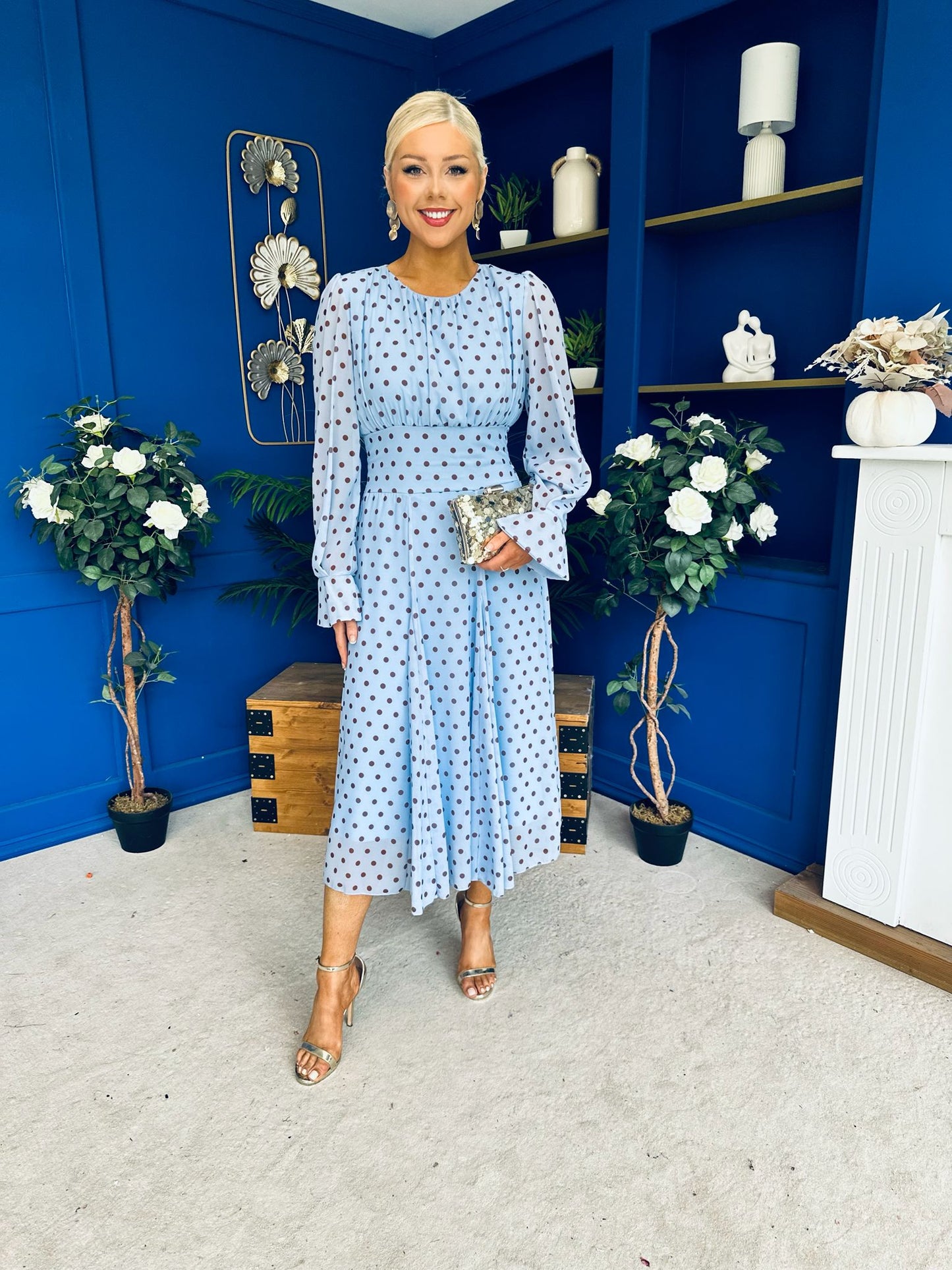 Kaylinn Banded Midi Dress Coco Polka Blue