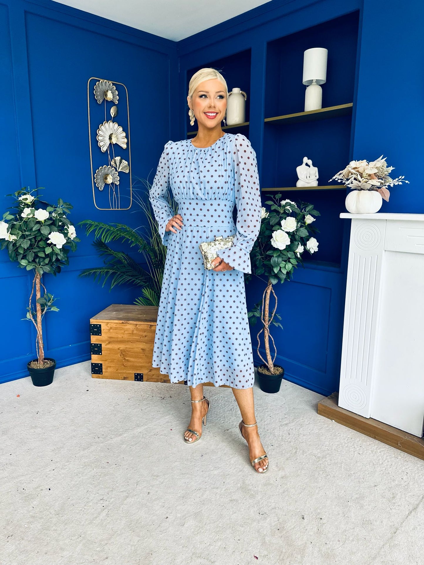 Kaylinn Banded Midi Dress Coco Polka Blue