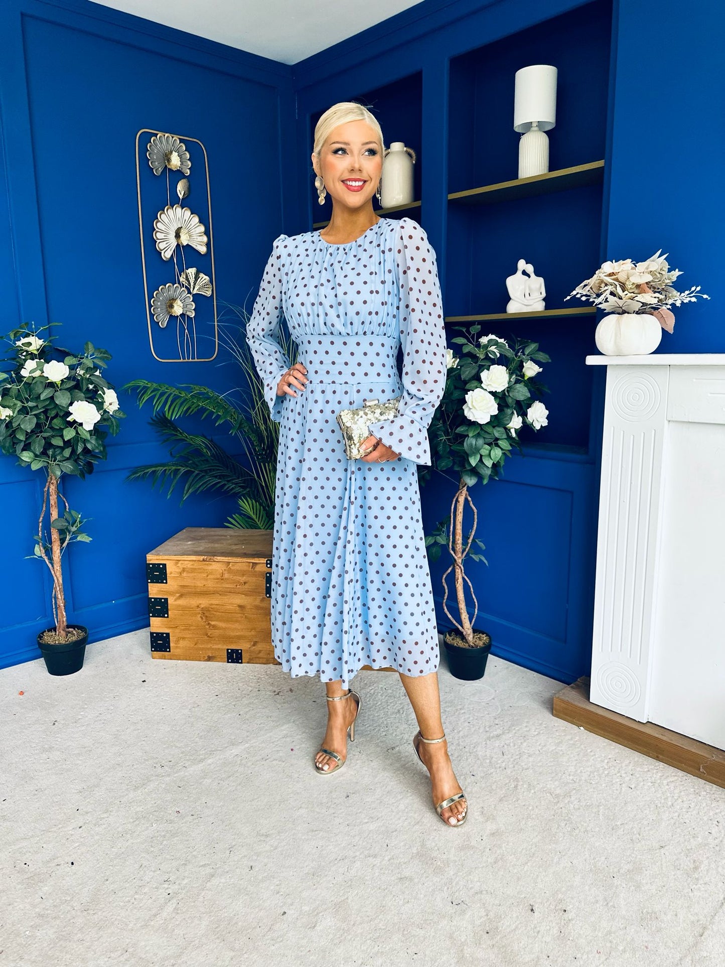 Kaylinn Banded Midi Dress Coco Polka Blue