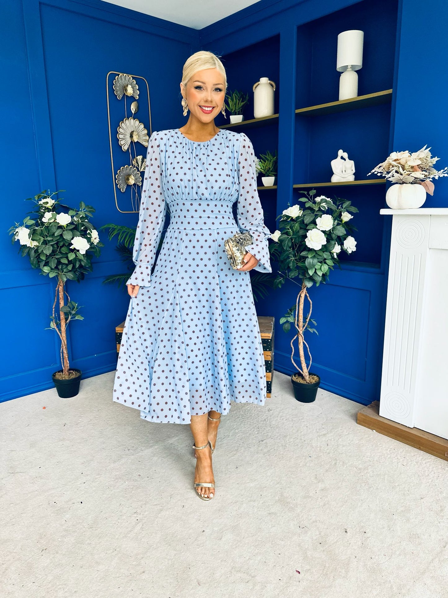 Kaylinn Banded Midi Dress Coco Polka Blue