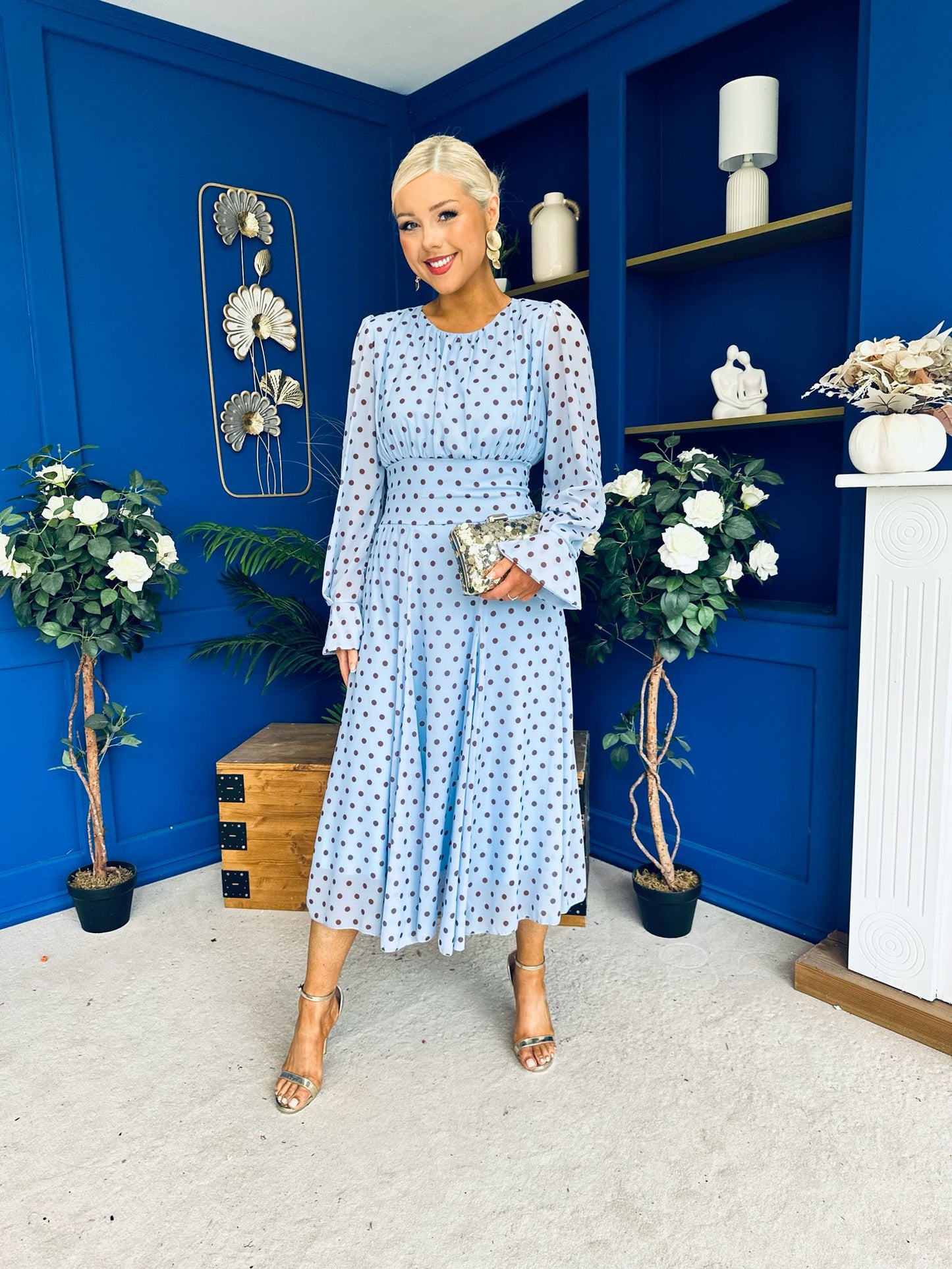 Kaylinn Banded Midi Dress Coco Polka Blue