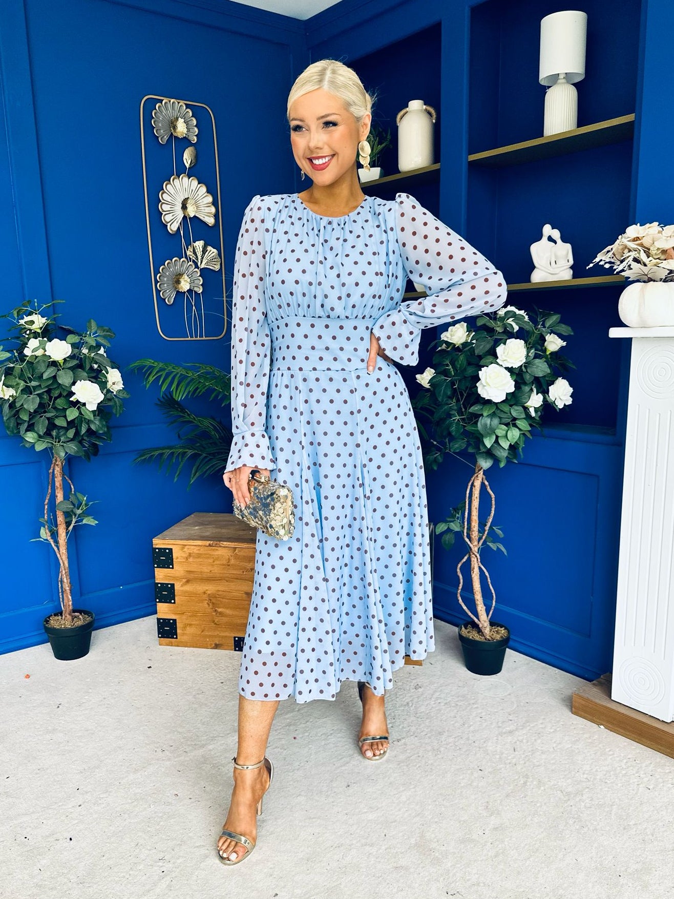 Kaylinn Banded Midi Dress Coco Polka Blue