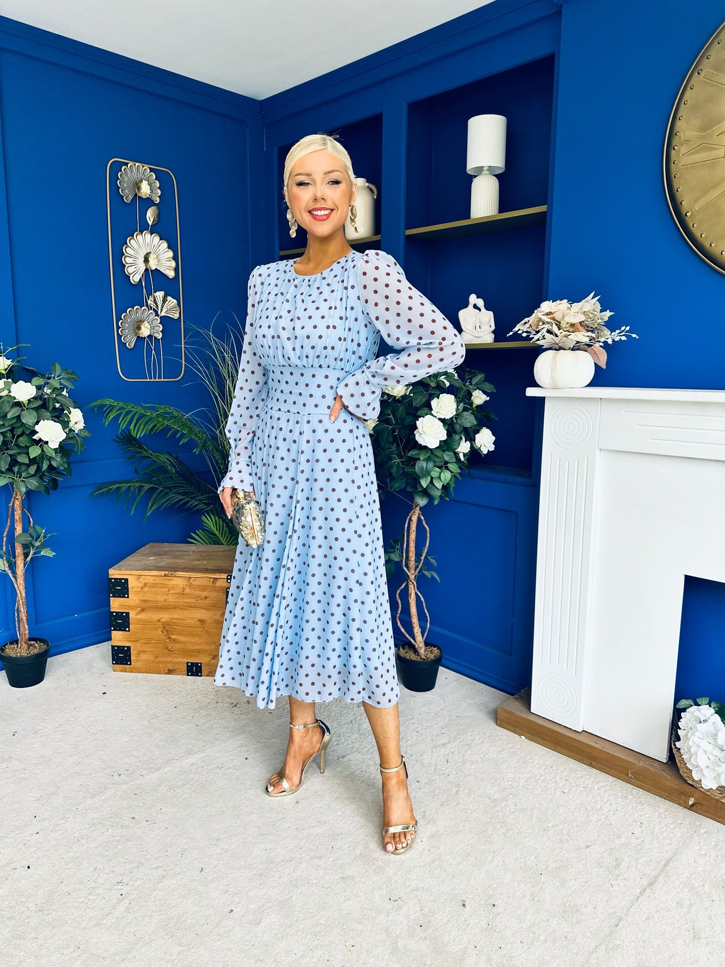 Kaylinn Banded Midi Dress Coco Polka Blue