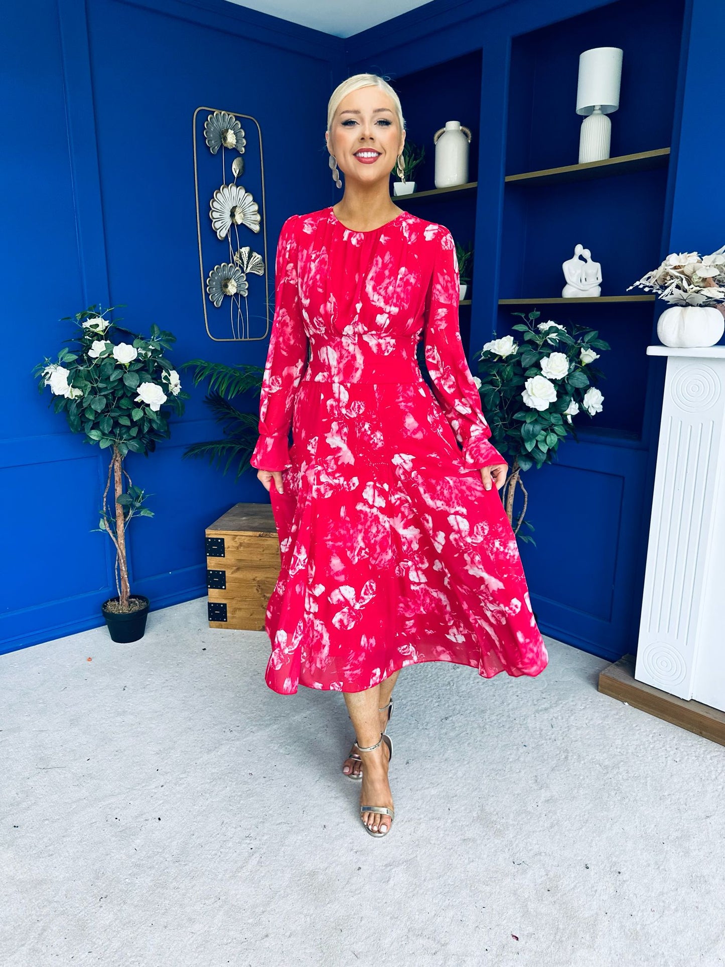 Kaylinn Banded Midi Dress Floral Rose