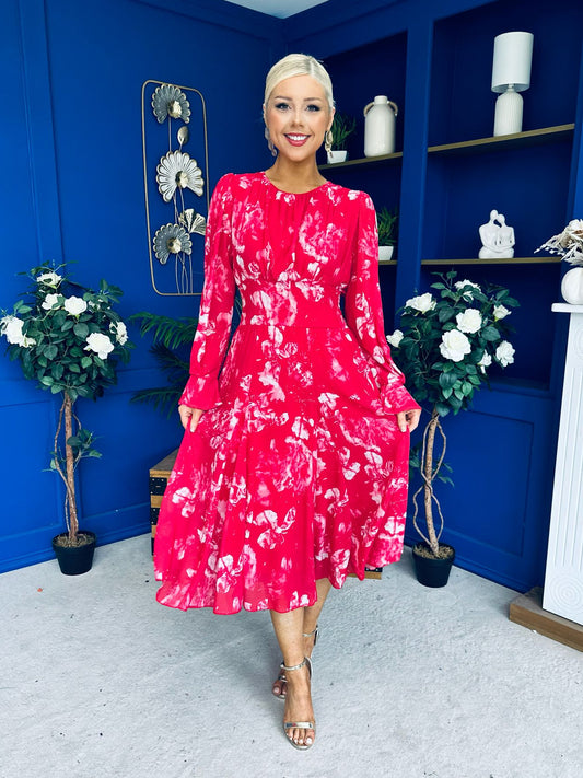 Kaylinn Banded Midi Dress Floral Rose