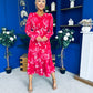 Kaylinn Banded Midi Dress Floral Rose