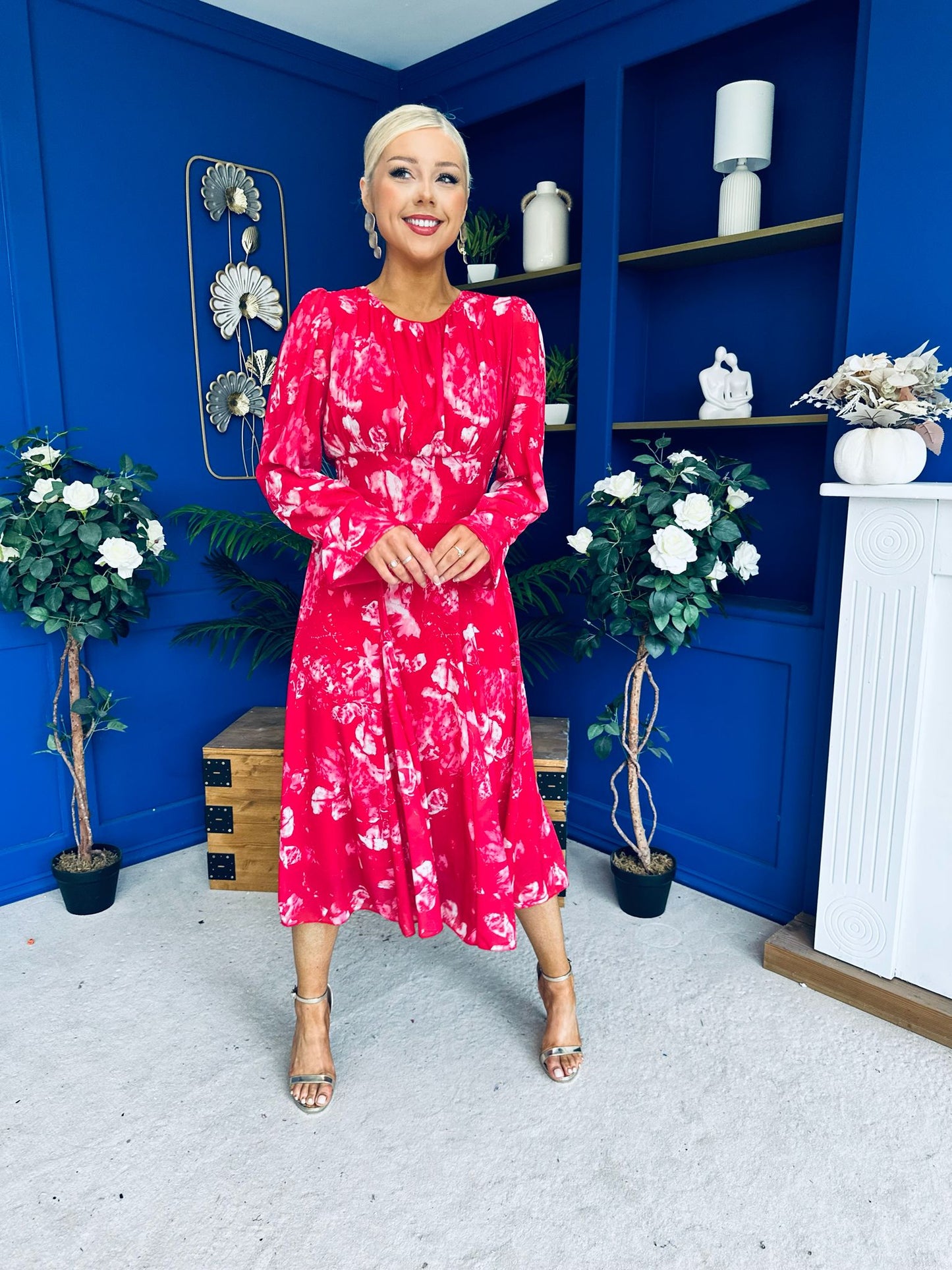 Kaylinn Banded Midi Dress Floral Rose