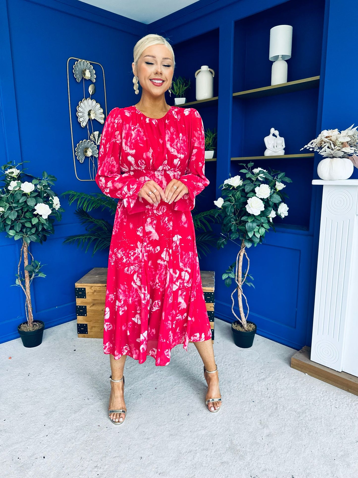Kaylinn Banded Midi Dress Floral Rose