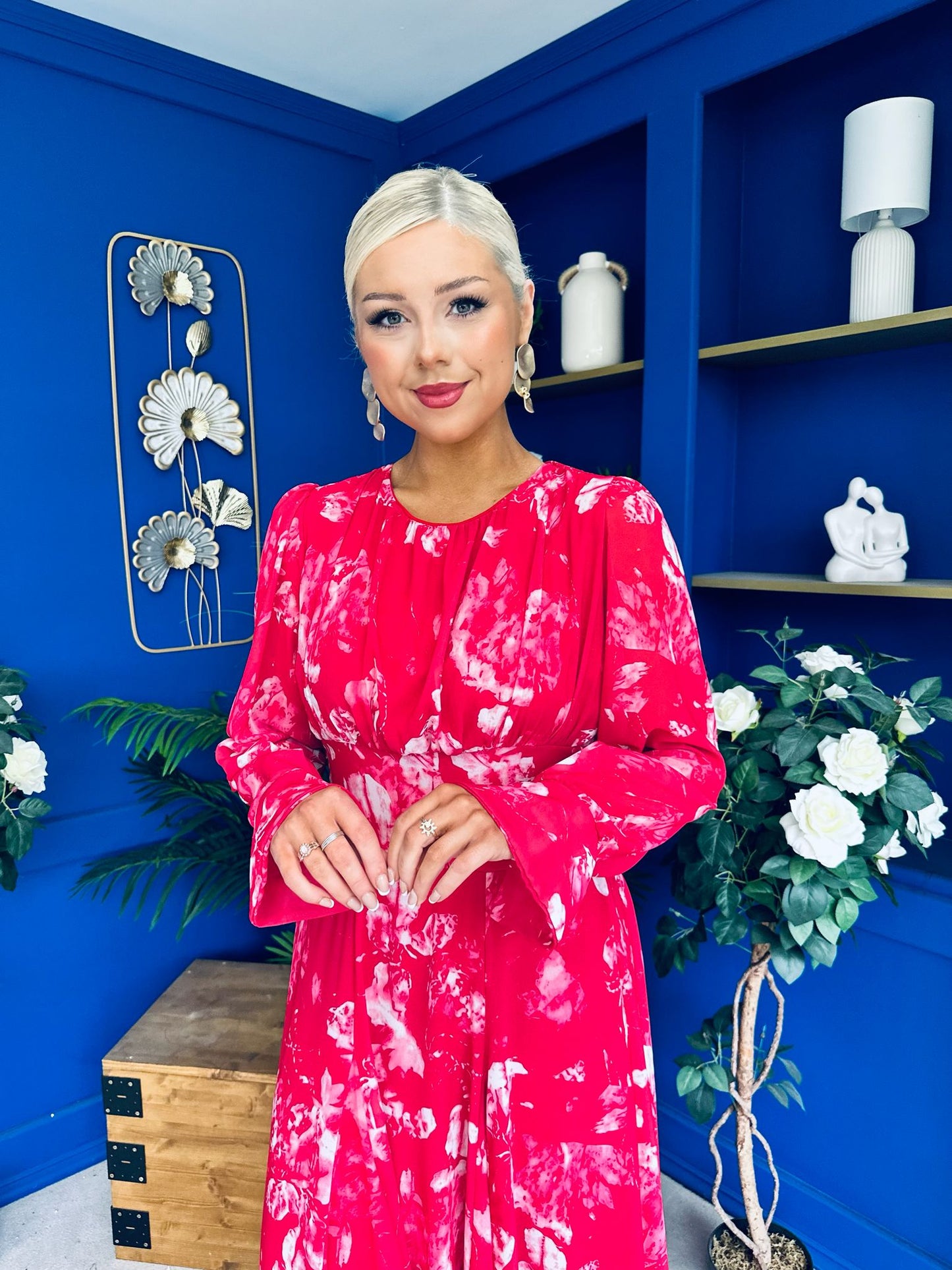 Kaylinn Banded Midi Dress Floral Rose