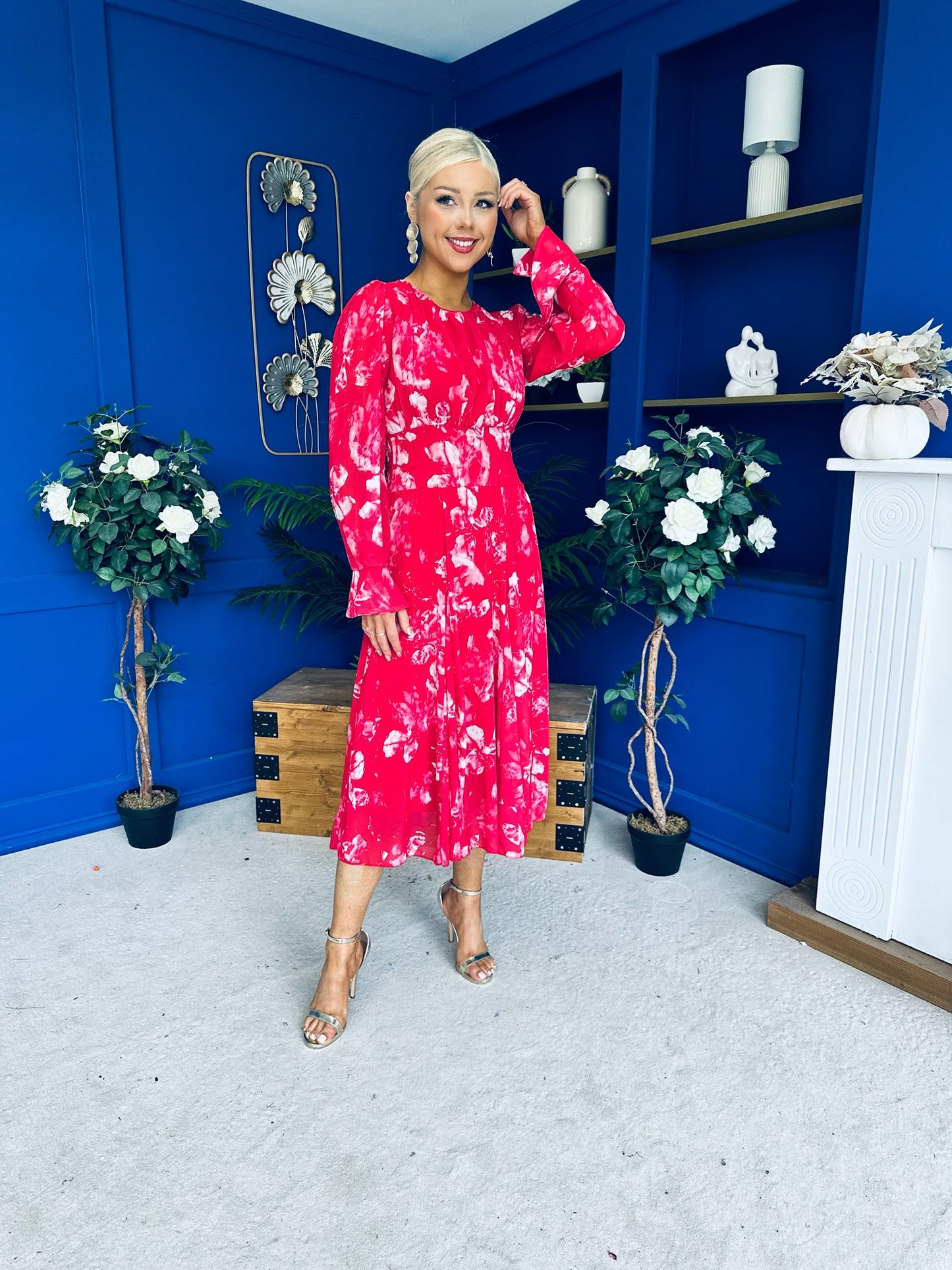 Kaylinn Banded Midi Dress Floral Rose