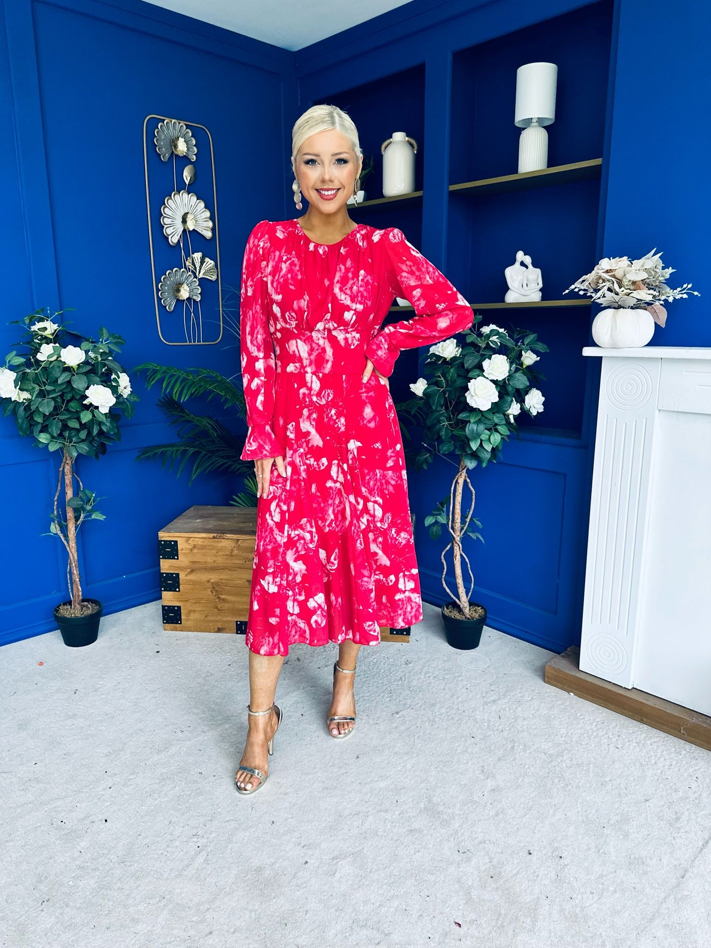 Kaylinn Banded Midi Dress Floral Rose