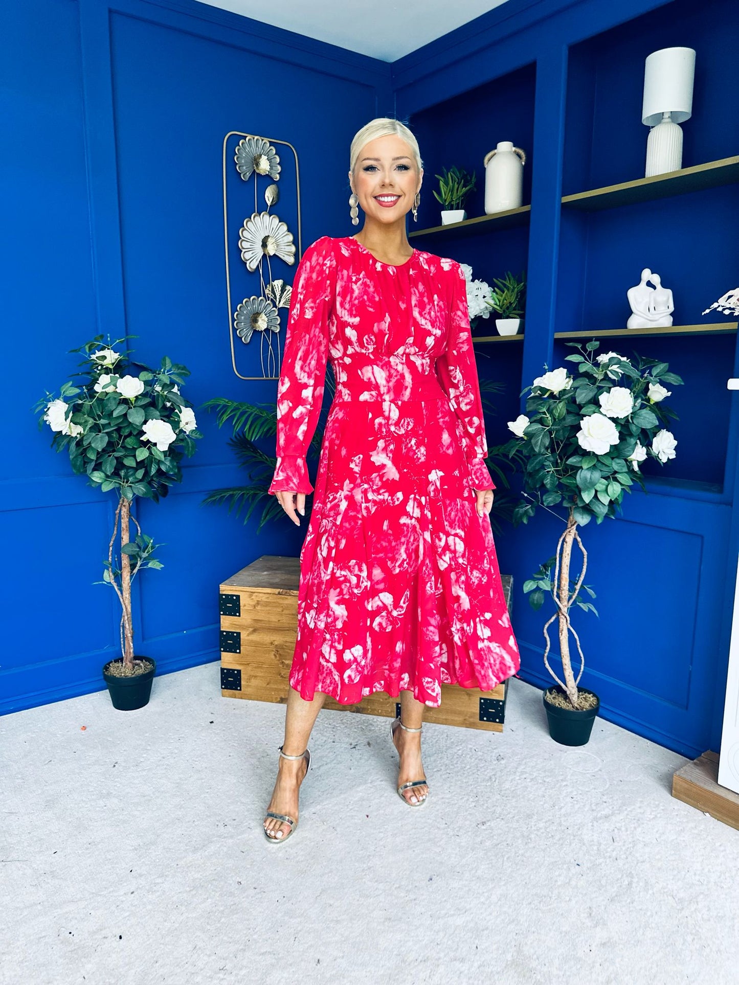 Kaylinn Banded Midi Dress Floral Rose