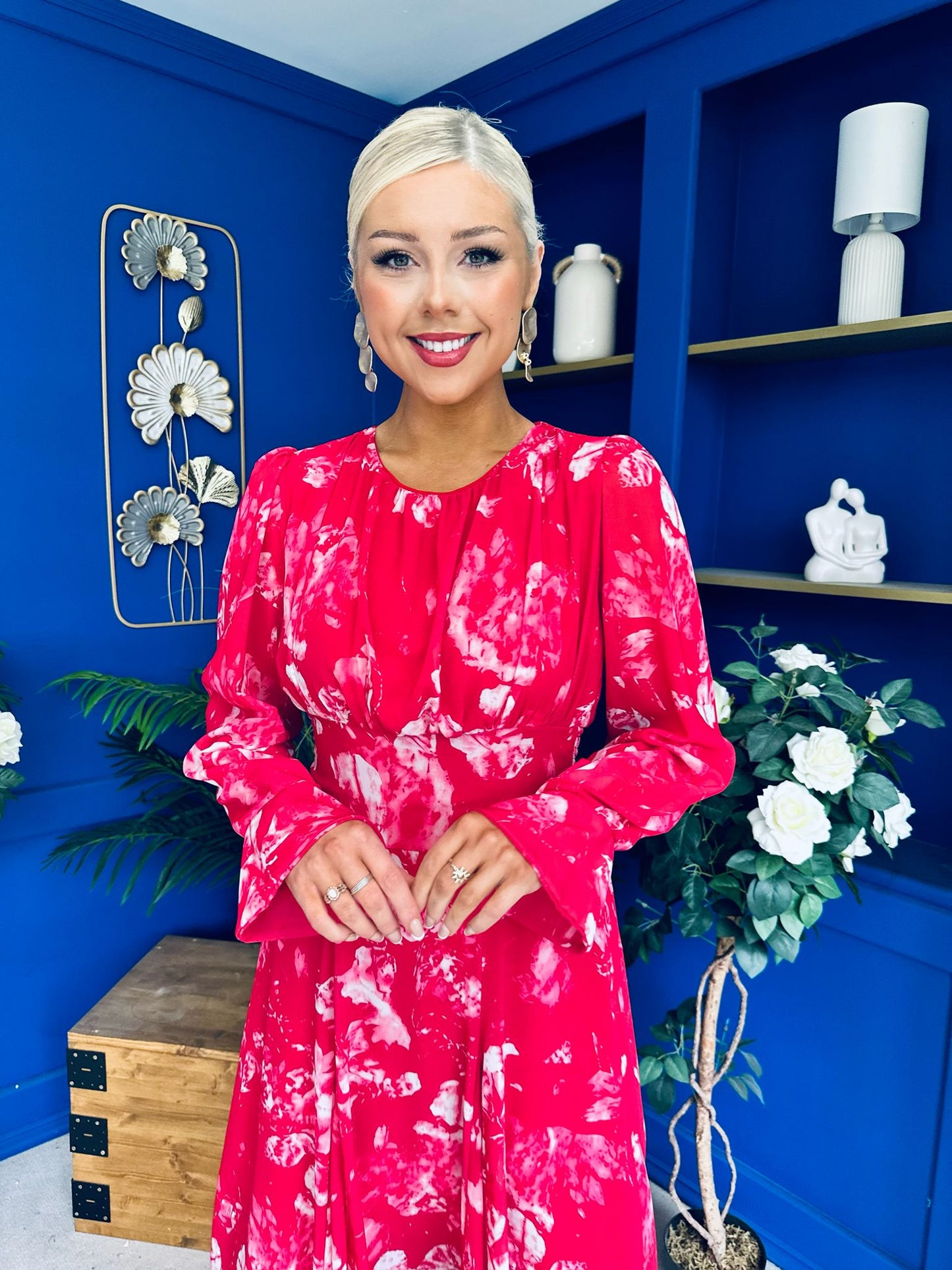 Kaylinn Banded Midi Dress Floral Rose