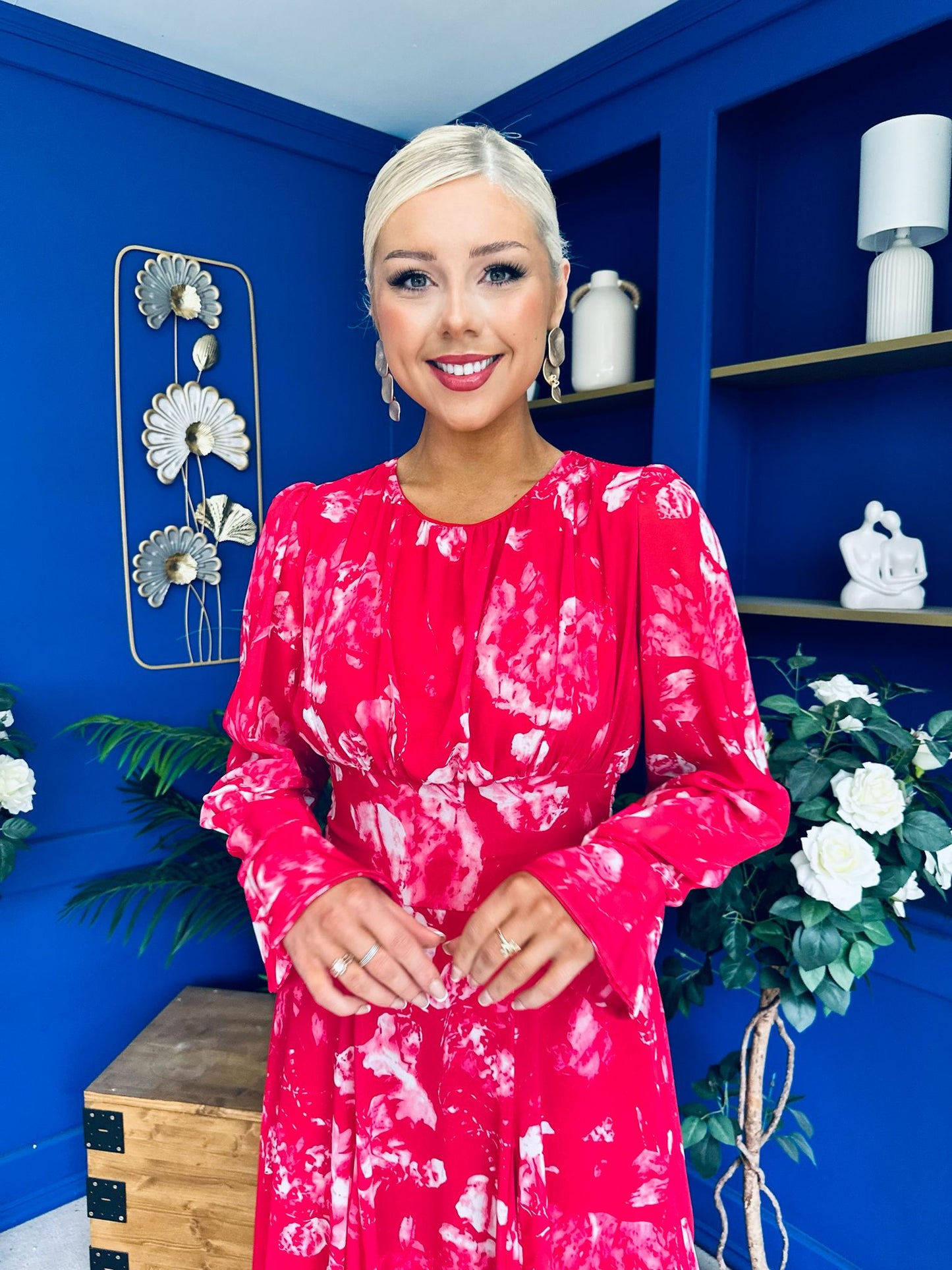 Kaylinn Banded Midi Dress Floral Rose