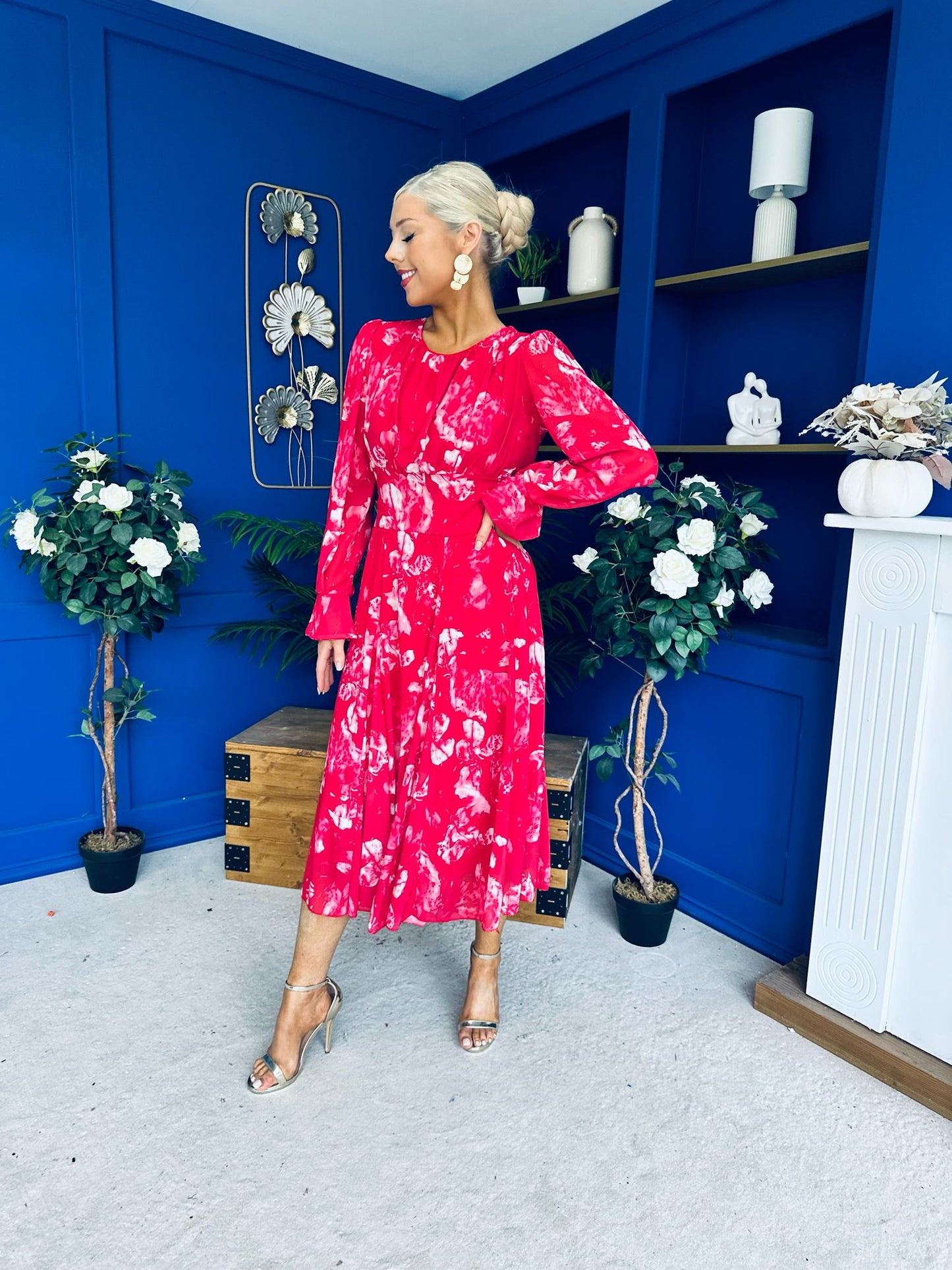 Kaylinn Banded Midi Dress Floral Rose