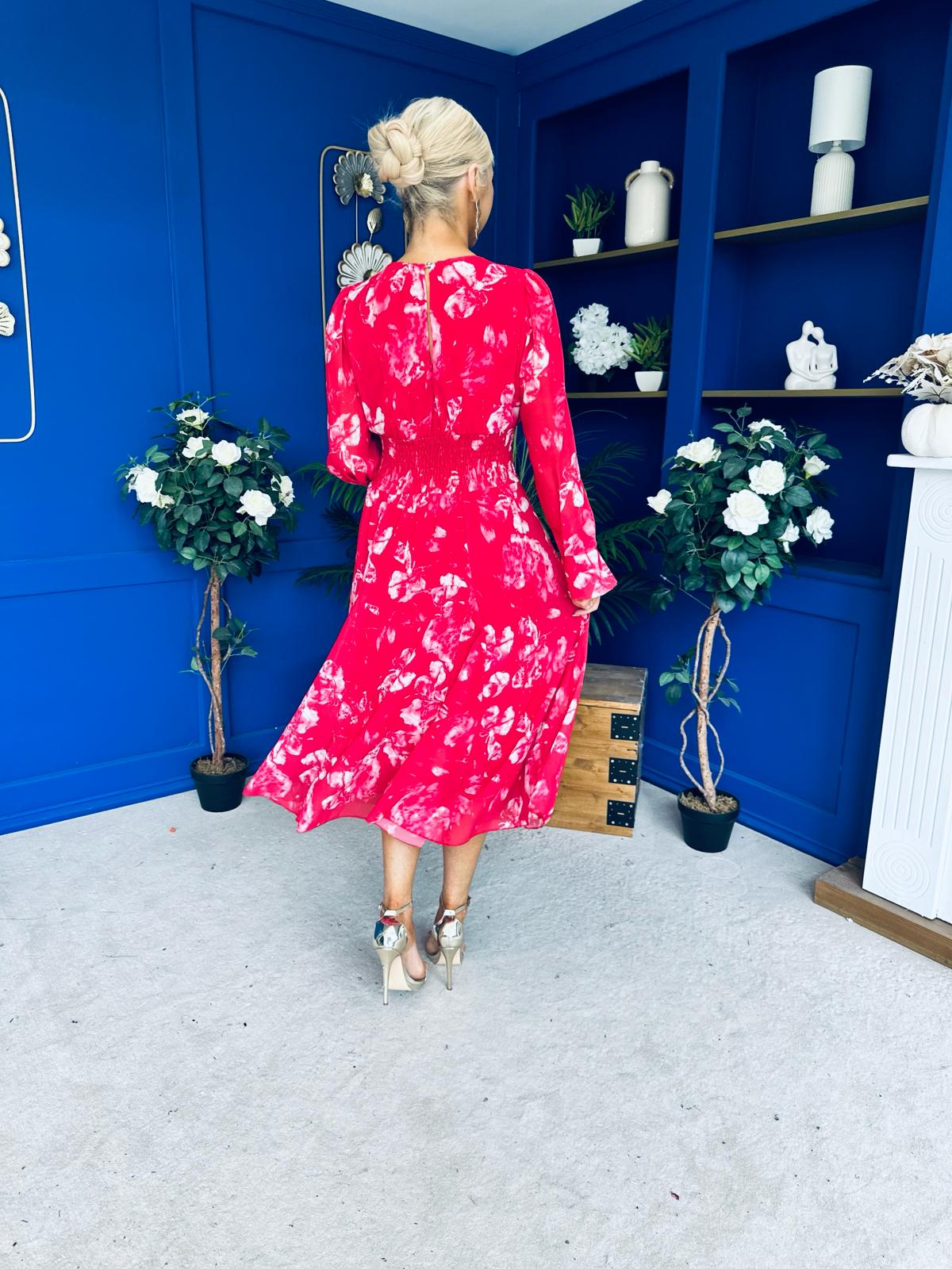 Kaylinn Banded Midi Dress Floral Rose