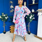 Kaylinn Banded Midi Dress Floral Pwr Blue