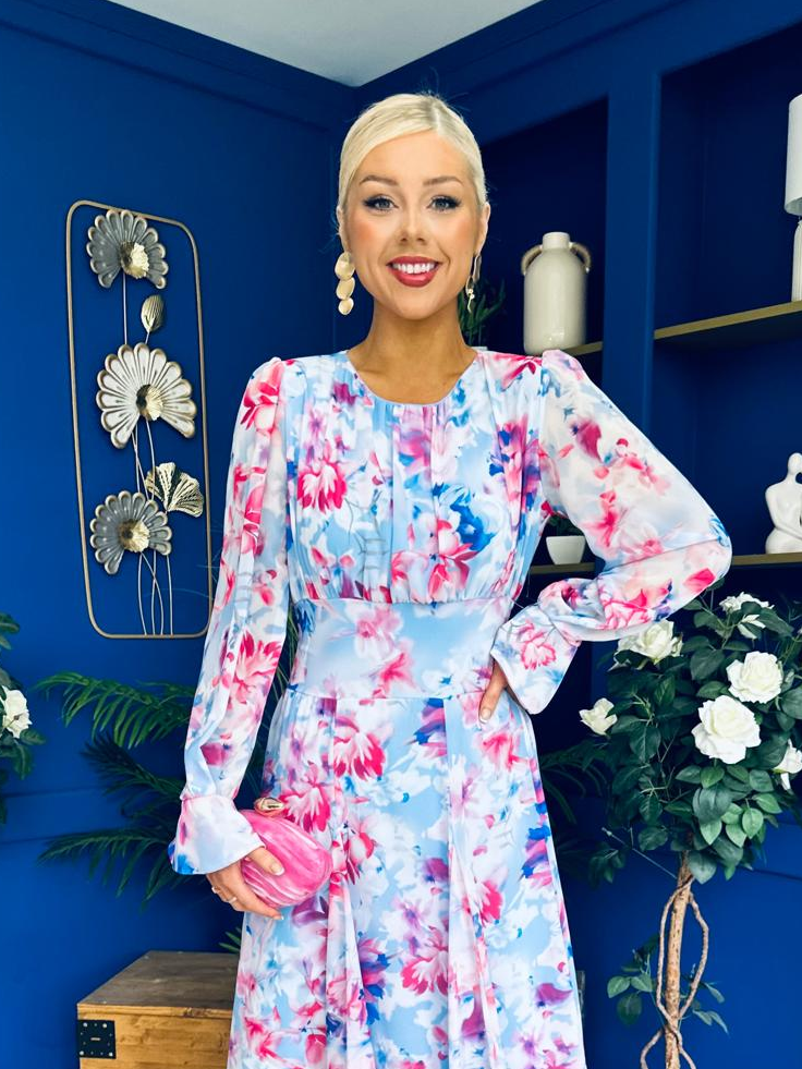 Kaylinn Banded Midi Dress Floral Pwr Blue