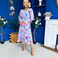 Kaylinn Banded Midi Dress Floral Pwr Blue