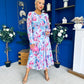 Kaylinn Banded Midi Dress Floral Pwr Blue