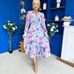 Kaylinn Banded Midi Dress Floral Pwr Blue