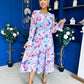 Kaylinn Banded Midi Dress Floral Pwr Blue