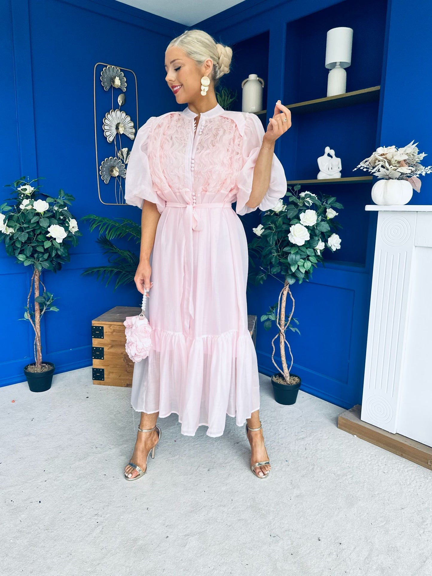 Nessa Frill Detail Occasion Dress Baby Pink