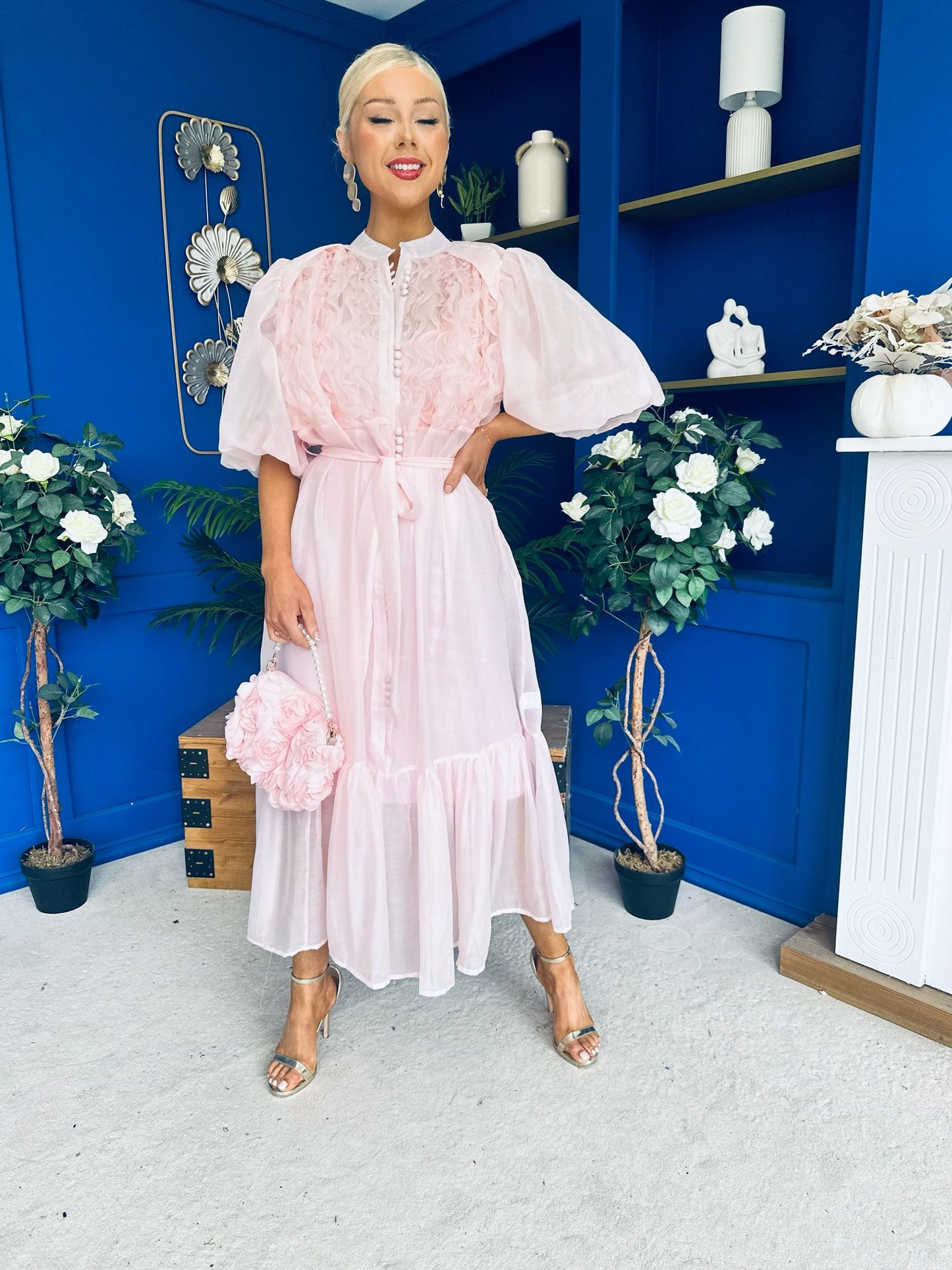 Nessa Frill Detail Occasion Dress Baby Pink