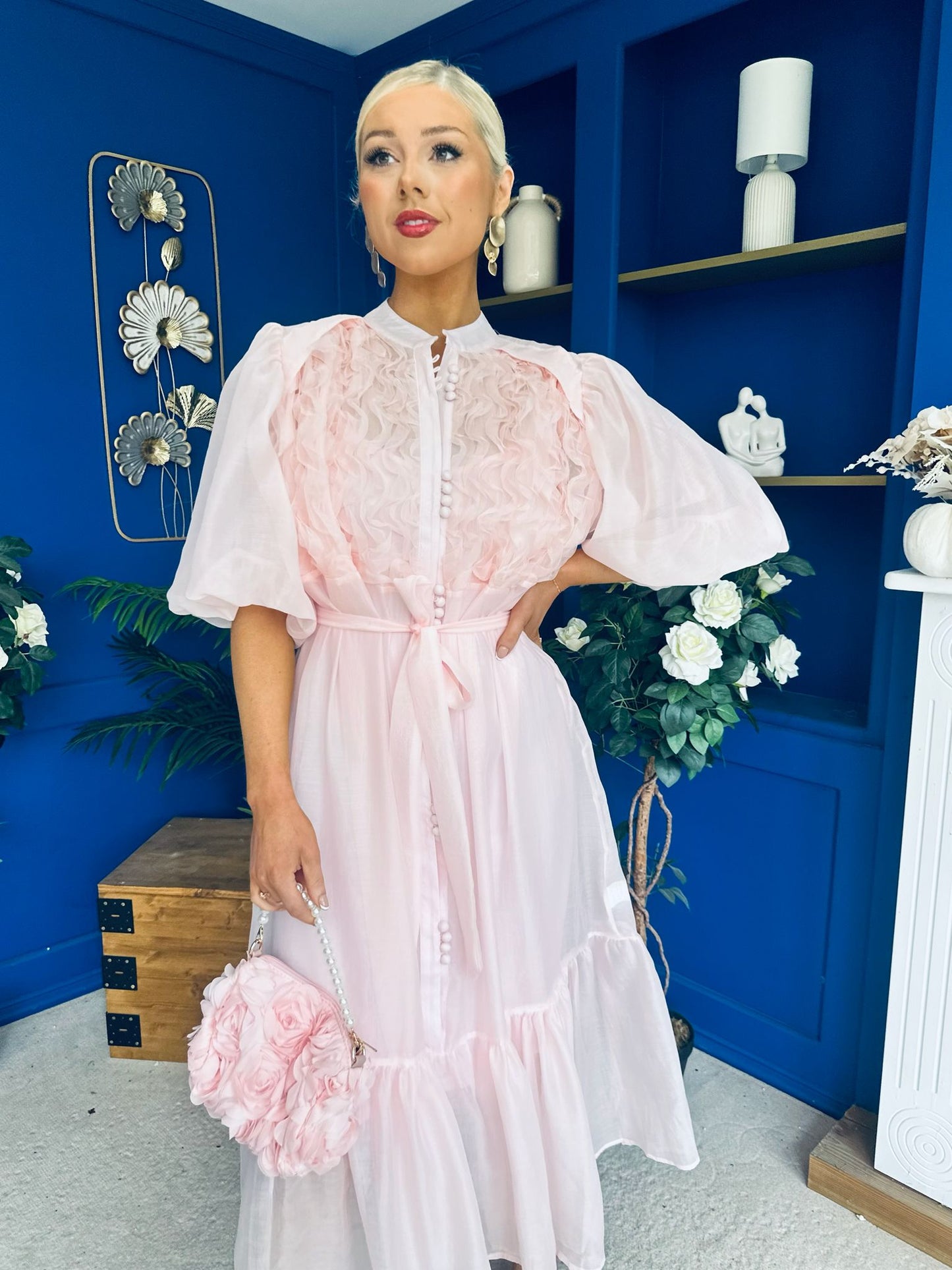 Nessa Frill Detail Occasion Dress Baby Pink