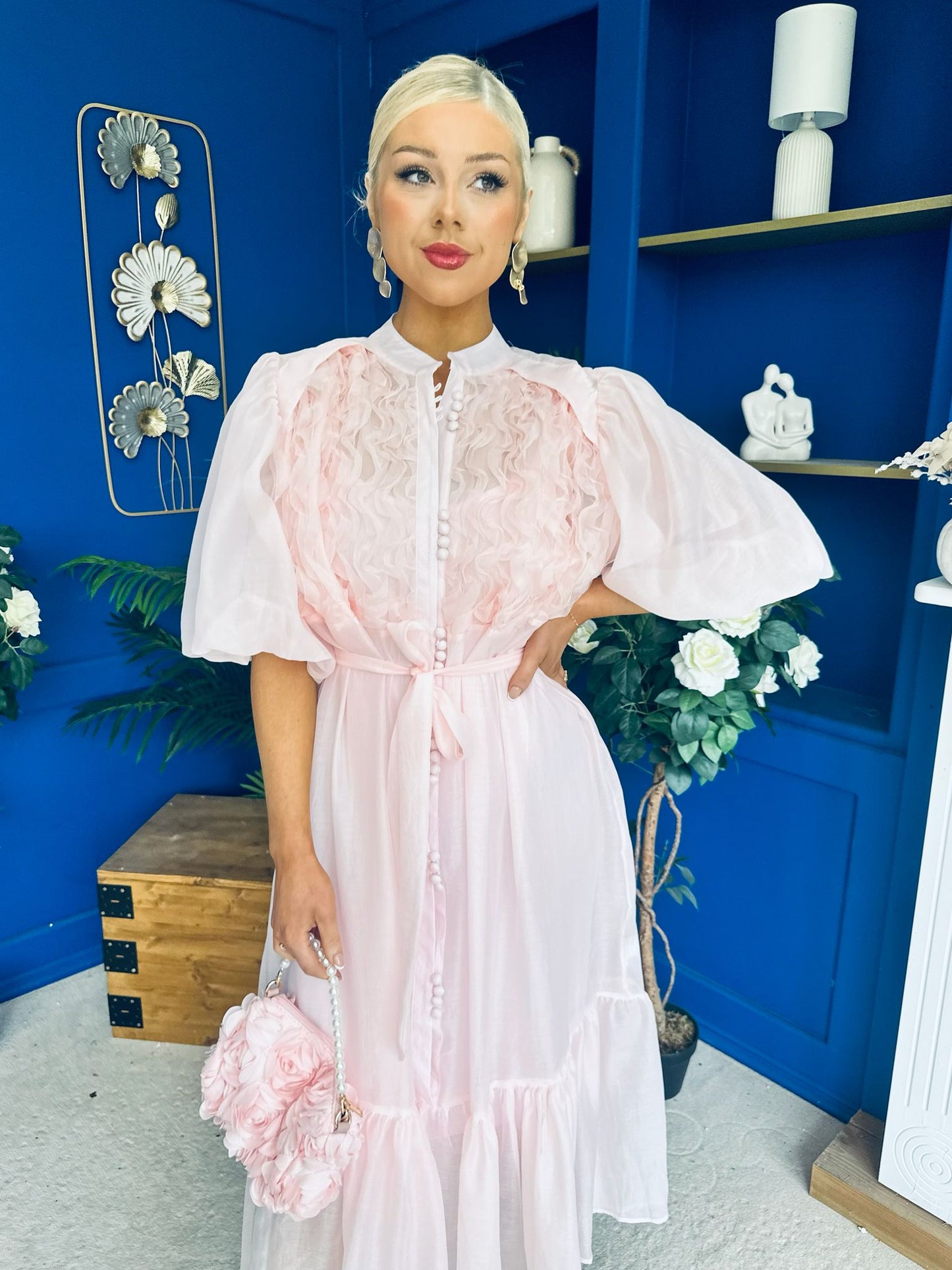 Nessa Frill Detail Occasion Dress Baby Pink