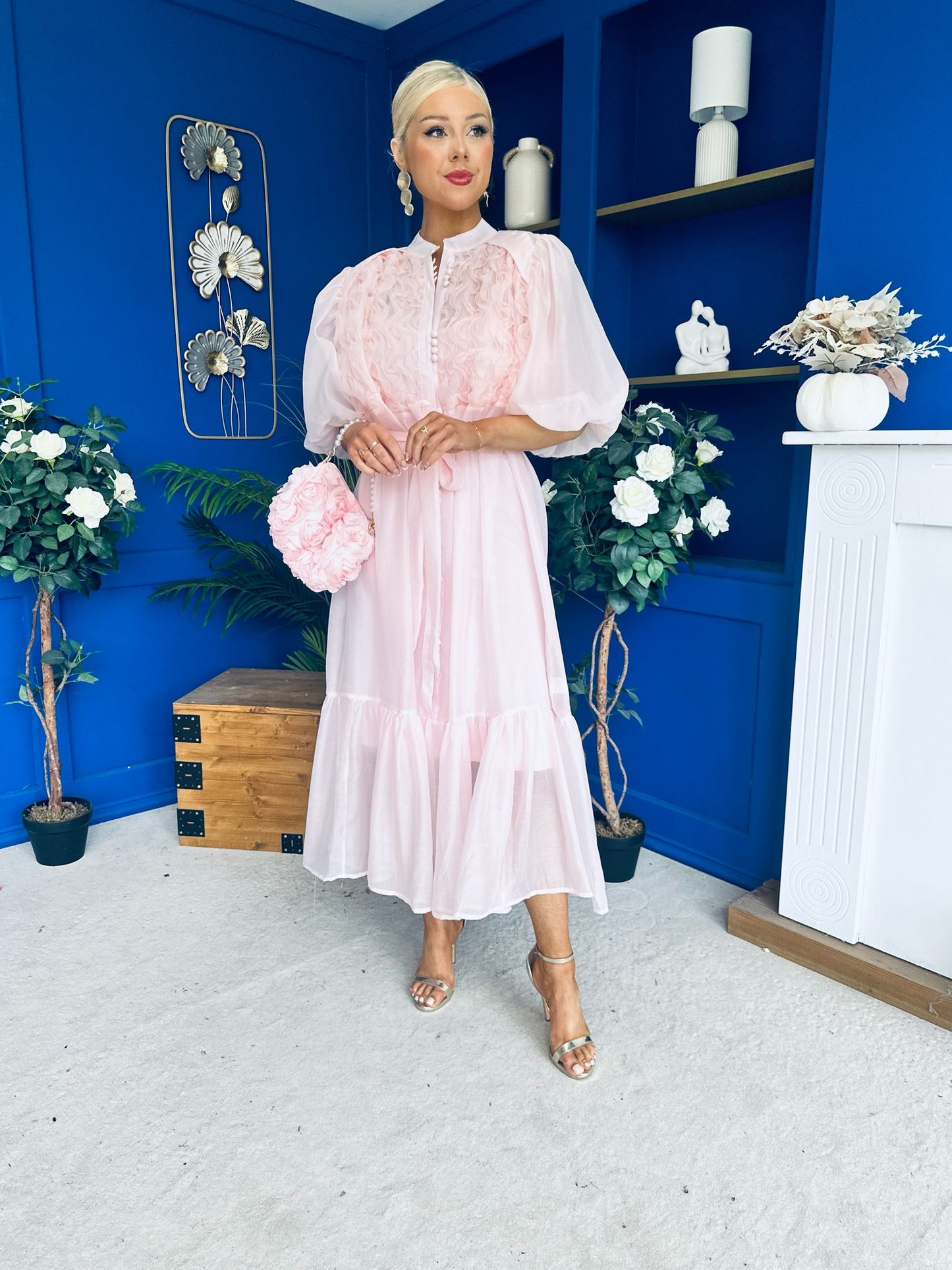 Nessa Frill Detail Occasion Dress Baby Pink