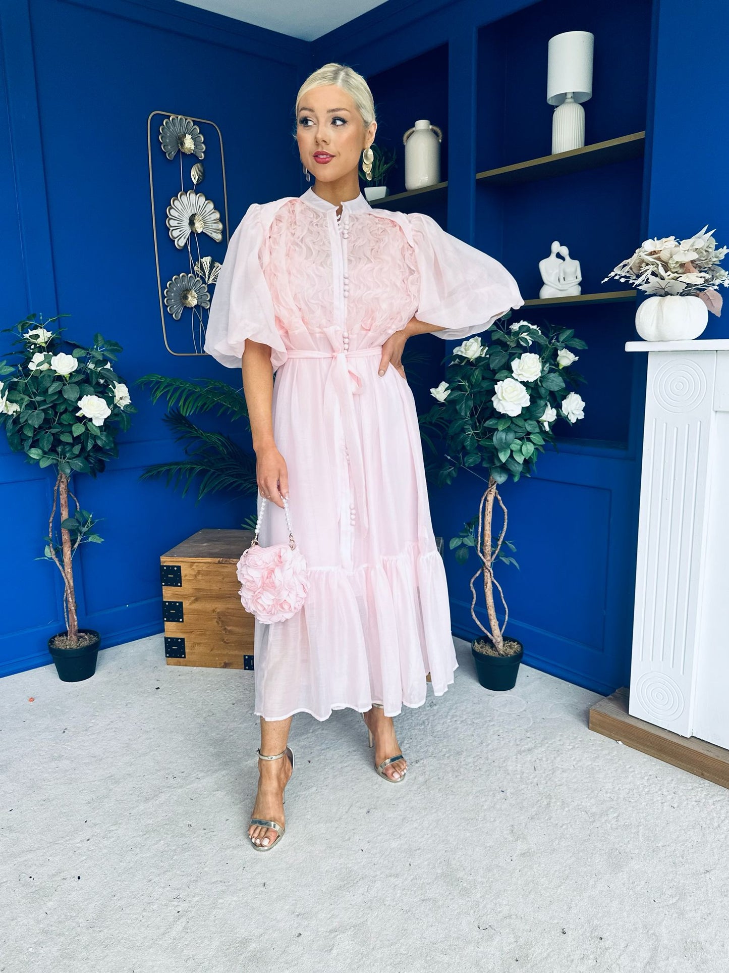 Nessa Frill Detail Occasion Dress Baby Pink