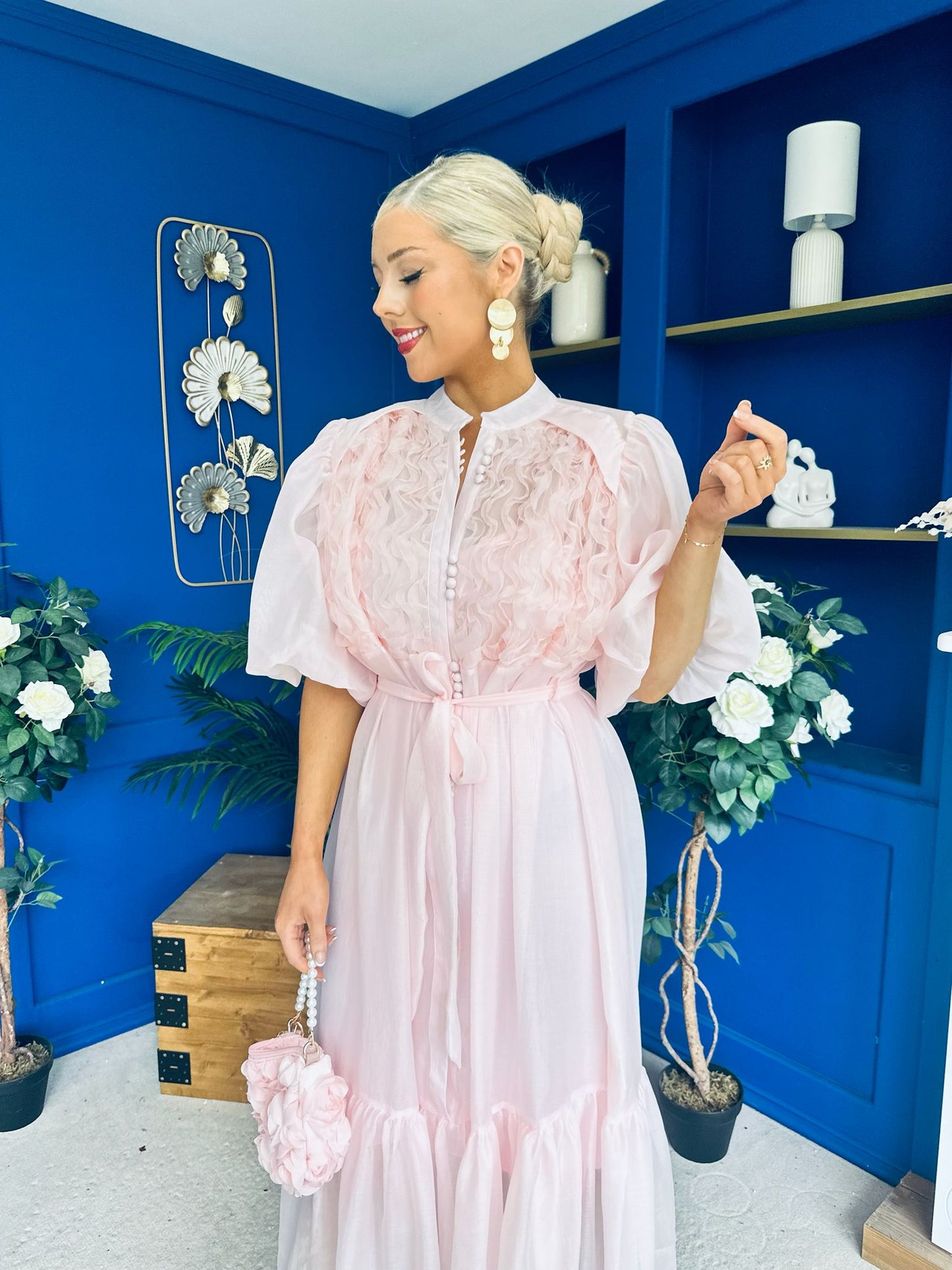 Nessa Frill Detail Occasion Dress Baby Pink