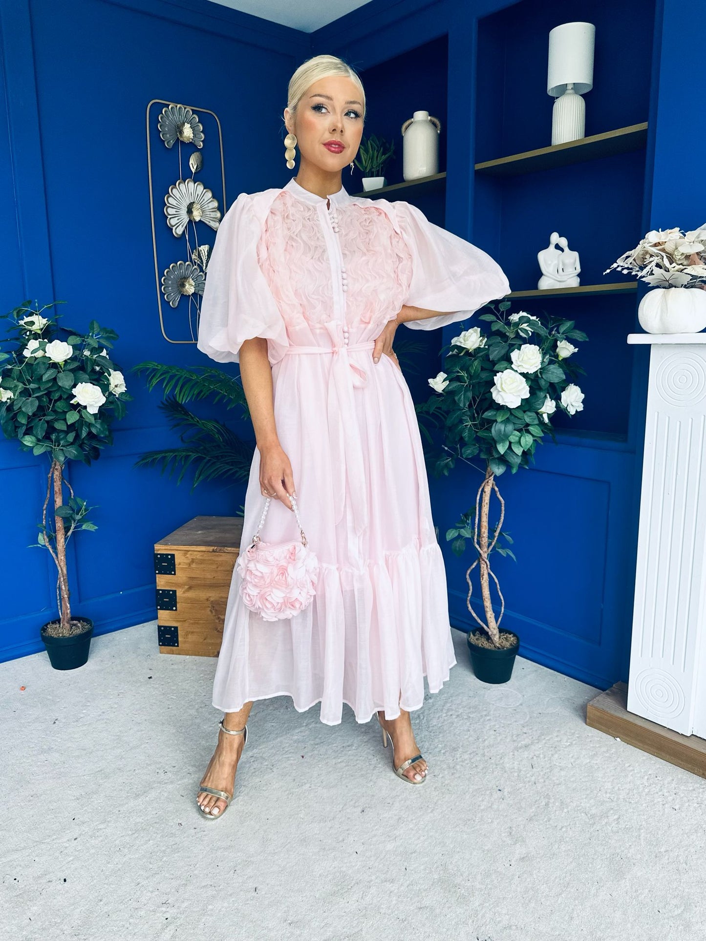 Nessa Frill Detail Occasion Dress Baby Pink