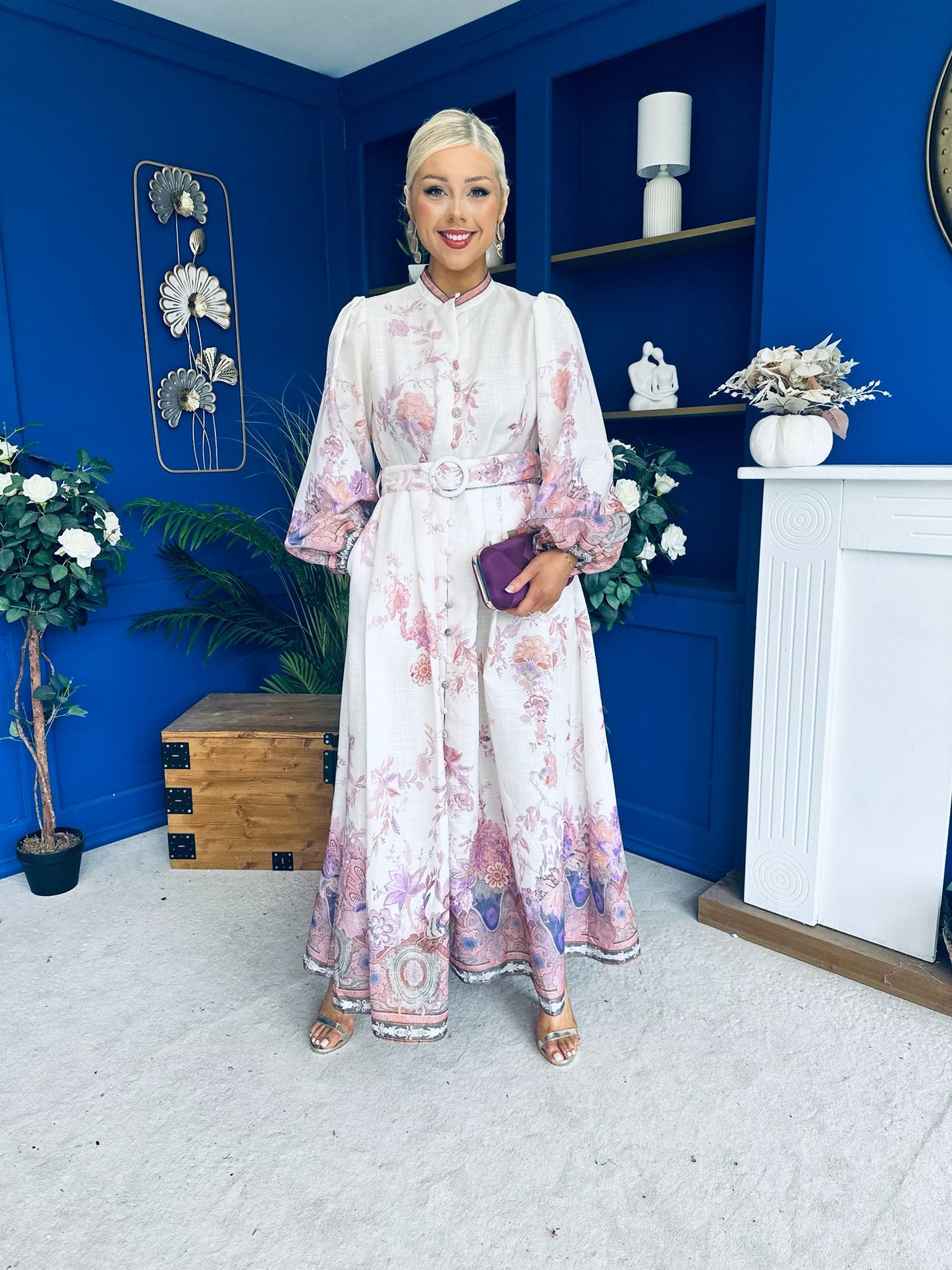 Martina Detailed Occasion Shirt Dress Floral Cream