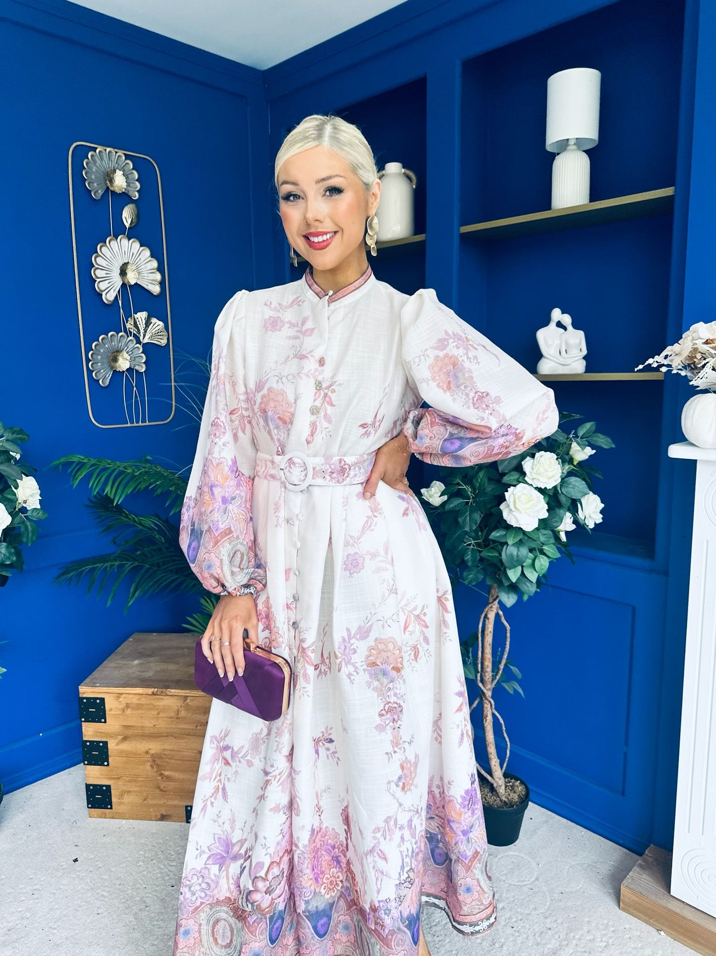 Martina Detailed Occasion Shirt Dress Floral Cream