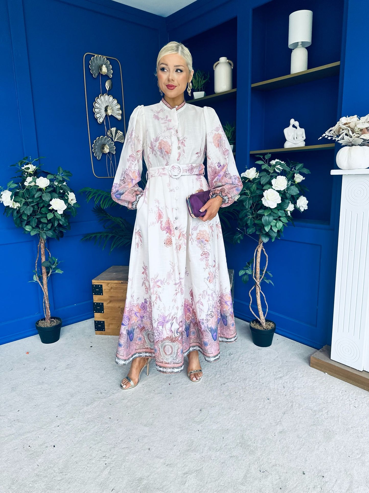 Martina Detailed Occasion Shirt Dress Floral Cream