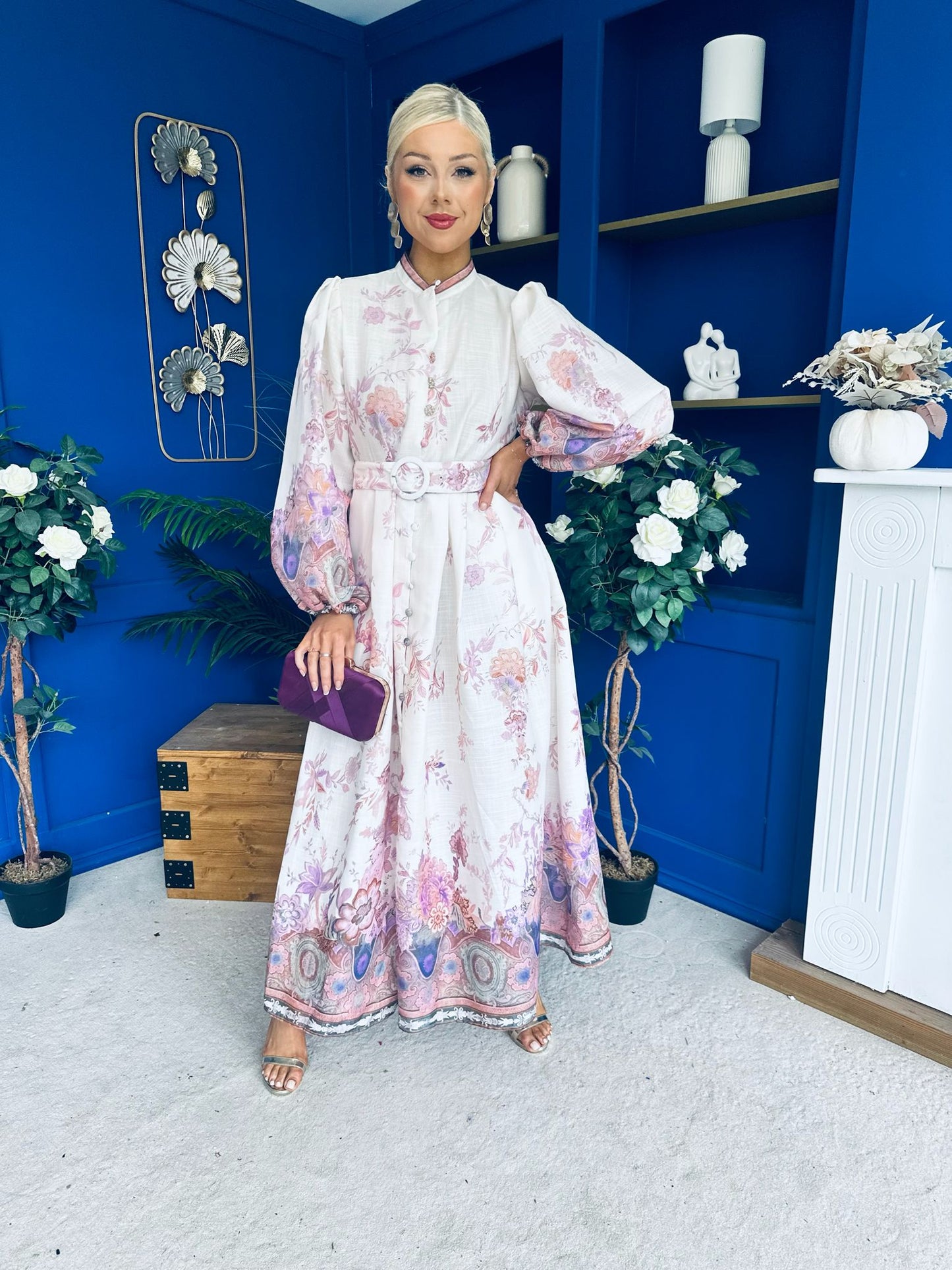 Martina Detailed Occasion Shirt Dress Floral Cream