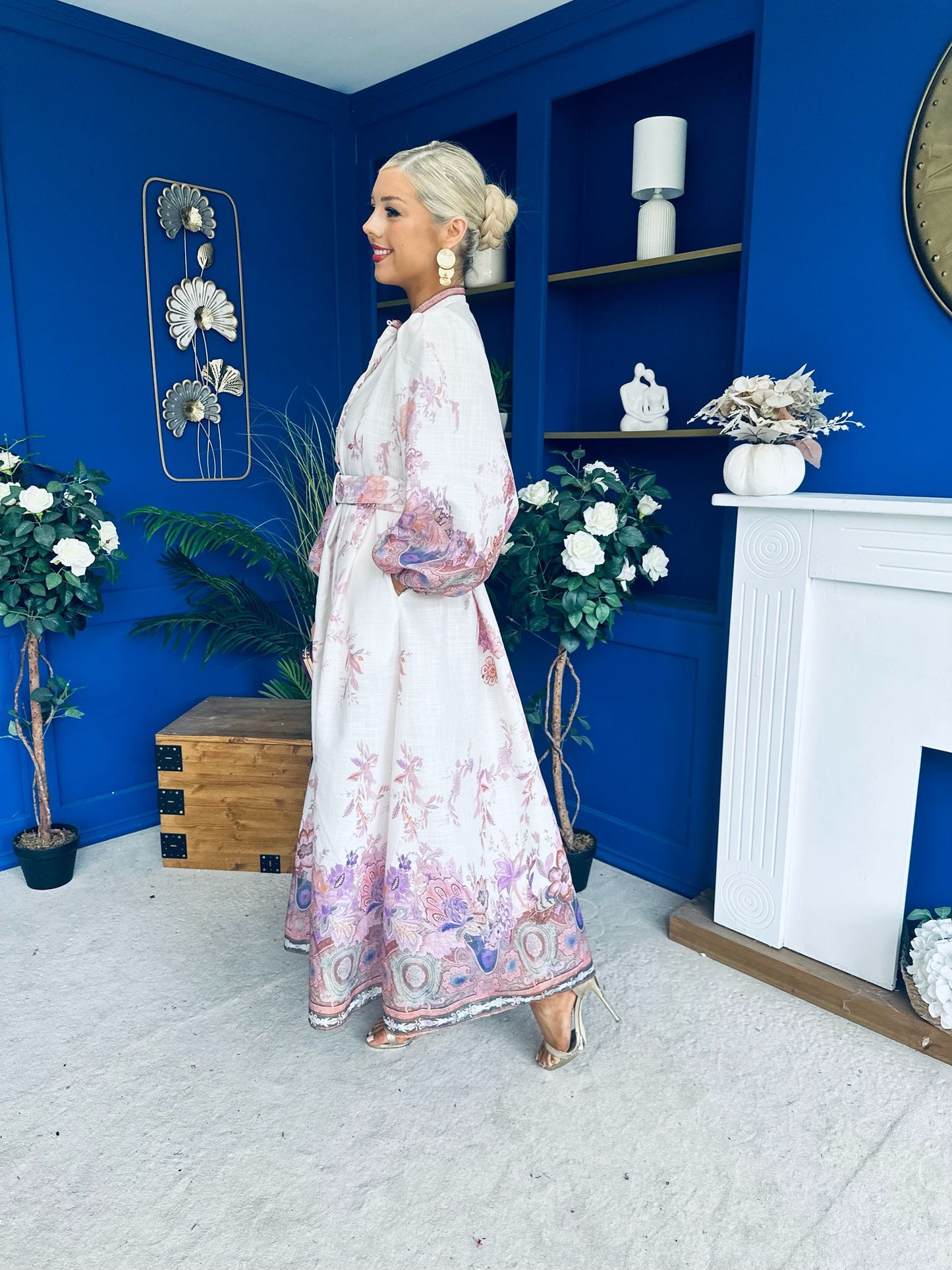 Martina Detailed Occasion Shirt Dress Floral Cream