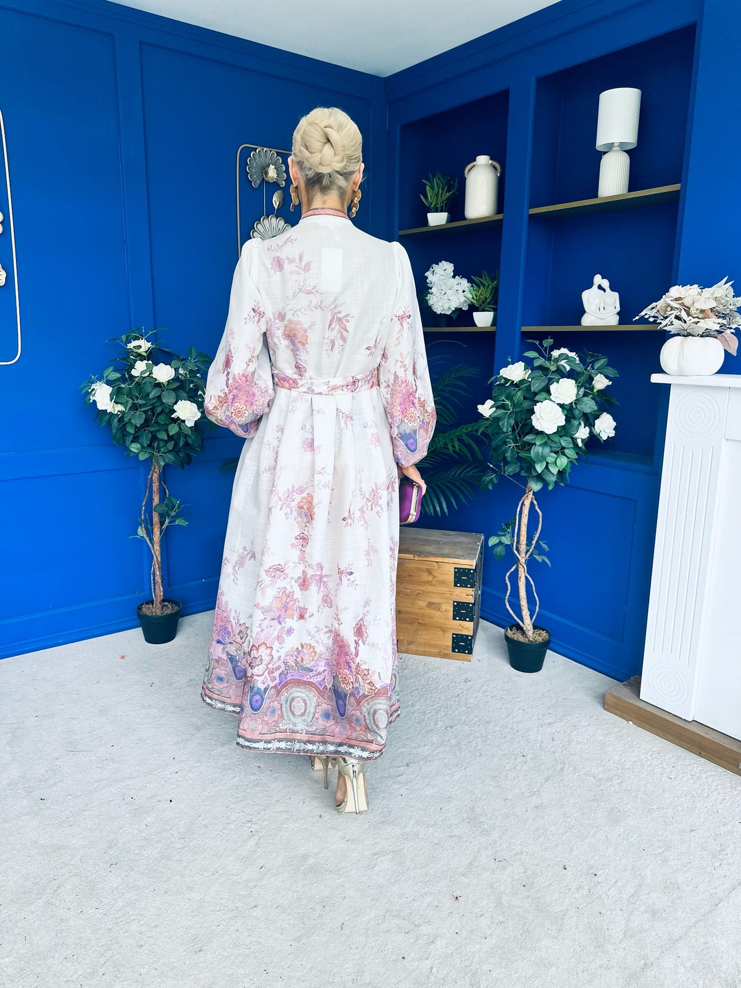 Martina Detailed Occasion Shirt Dress Floral Cream