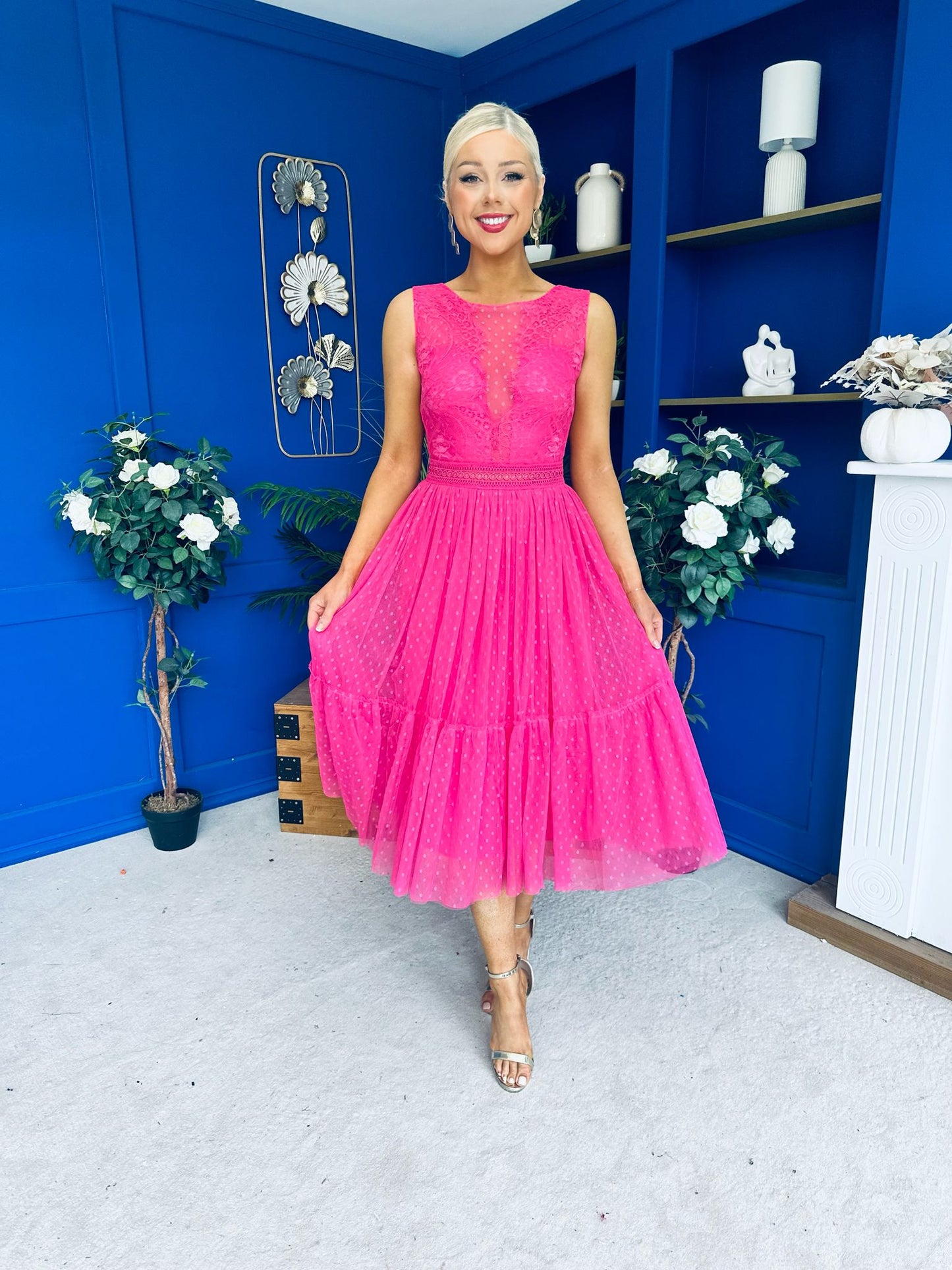 Kim Lace & Tulle Occasion Dress Fuchsia