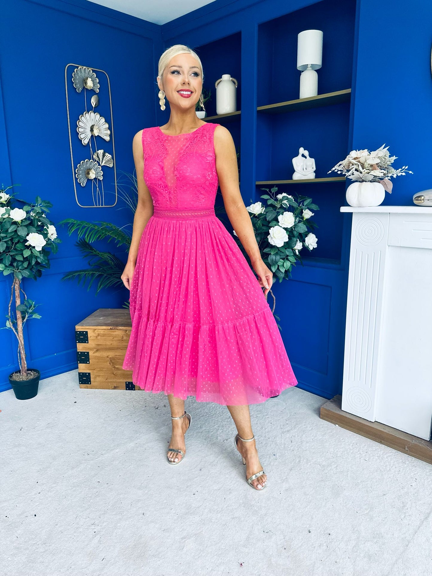 Kim Lace & Tulle Occasion Dress Fuchsia
