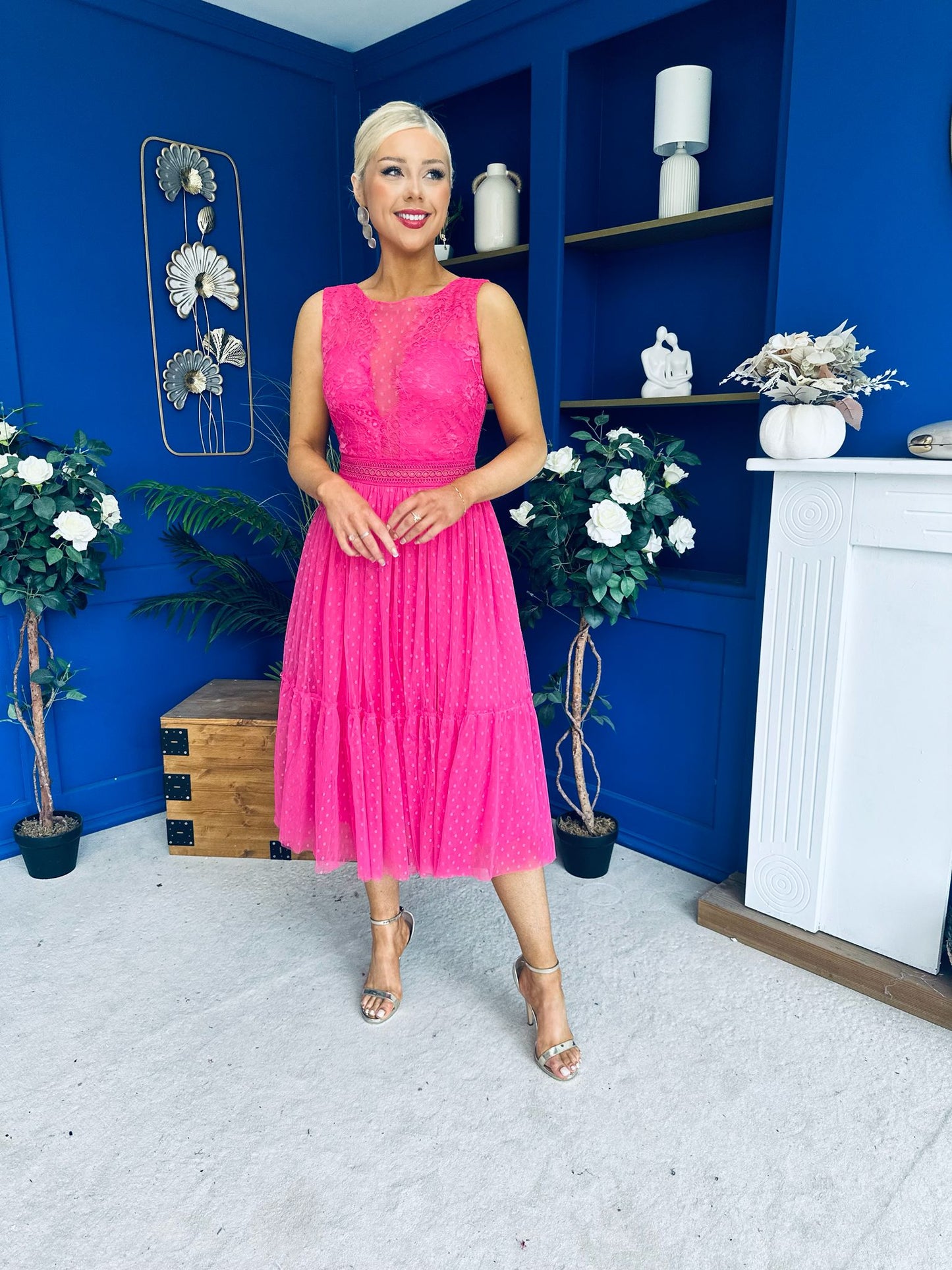 Kim Lace & Tulle Occasion Dress Fuchsia