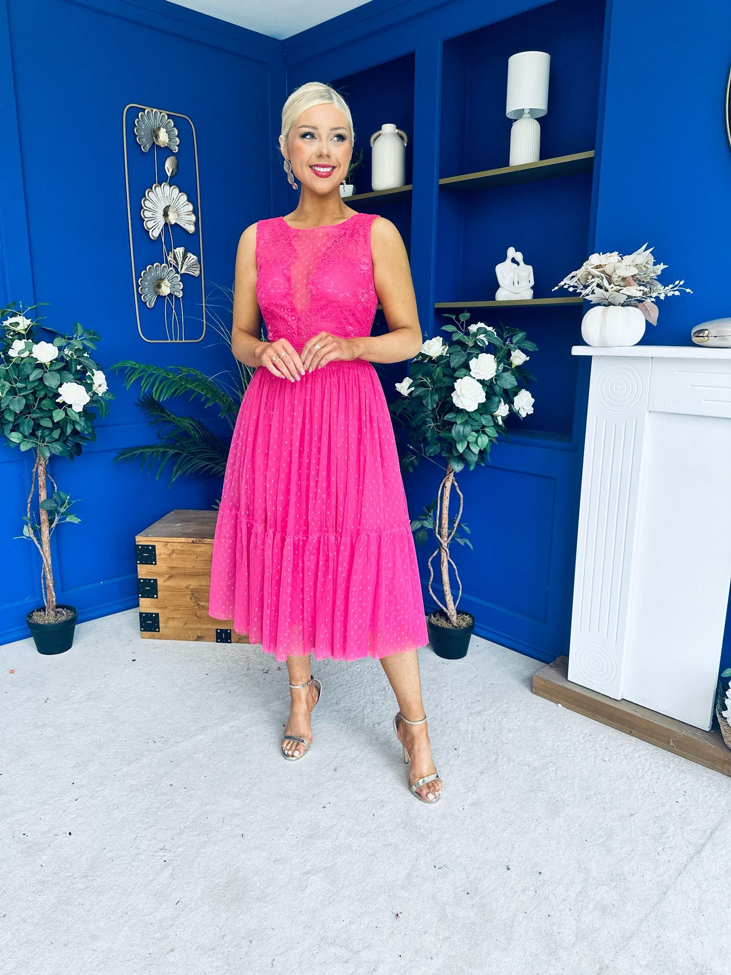 Kim Lace & Tulle Occasion Dress Fuchsia