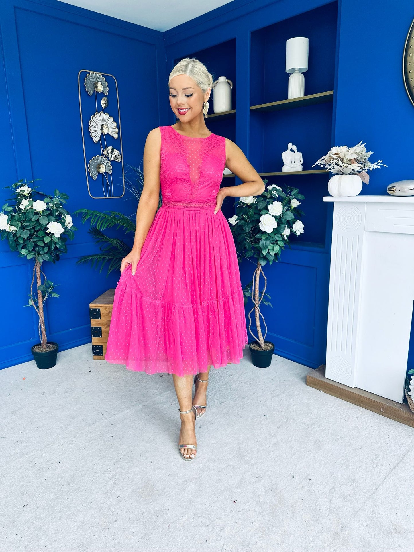 Kim Lace & Tulle Occasion Dress Fuchsia
