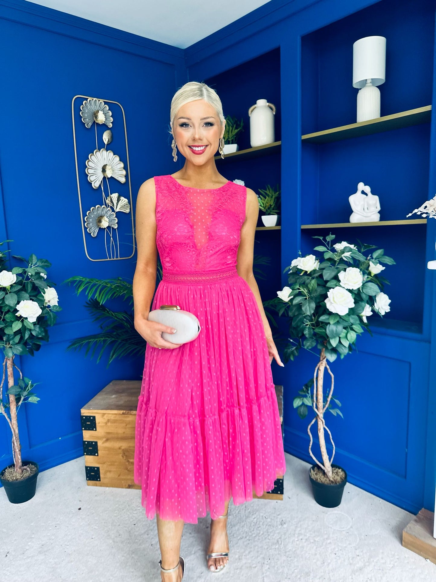 Kim Lace & Tulle Occasion Dress Fuchsia