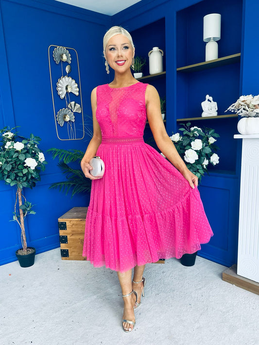 Kim Lace & Tulle Occasion Dress Fuchsia