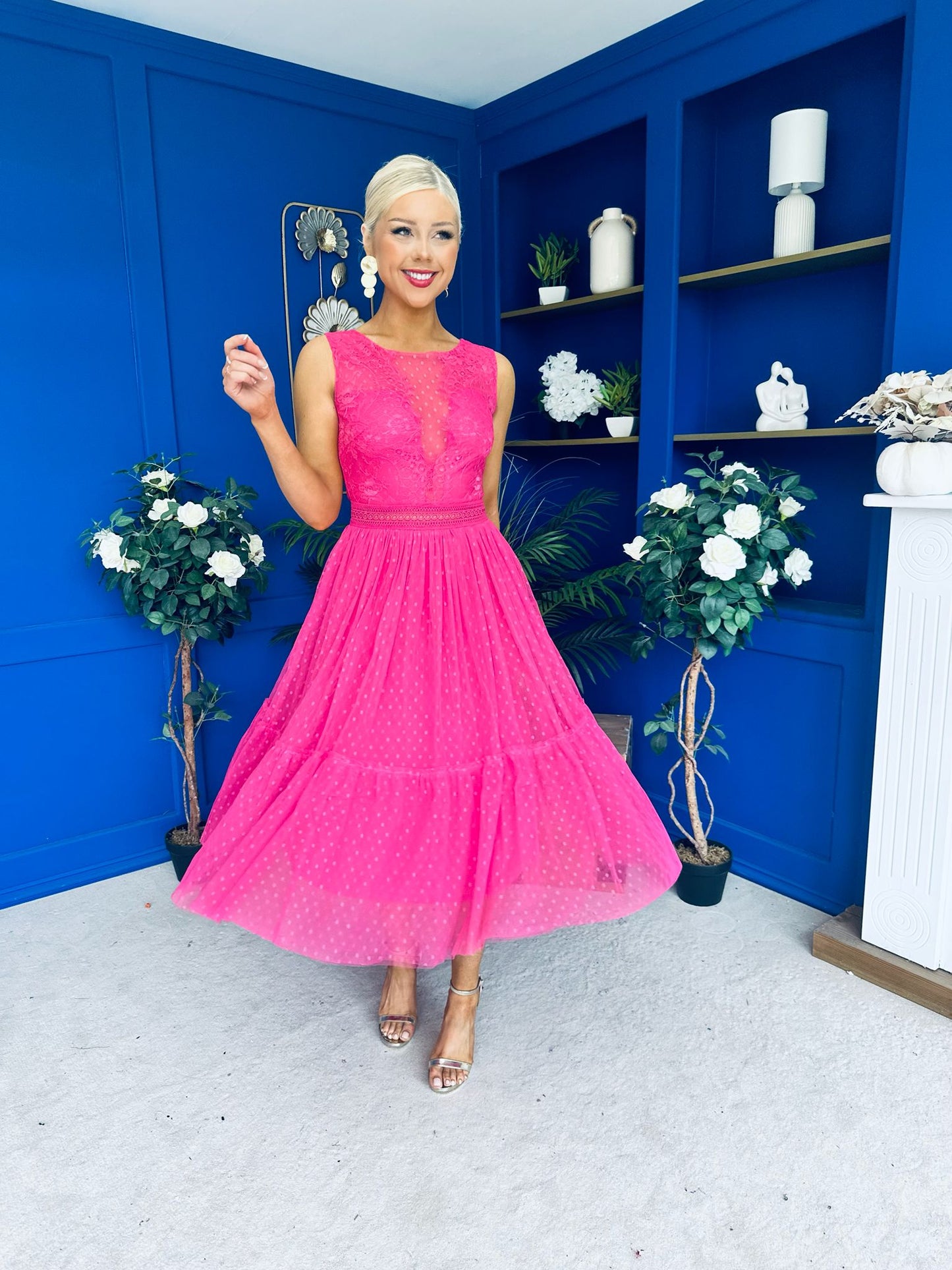 Kim Lace & Tulle Occasion Dress Fuchsia