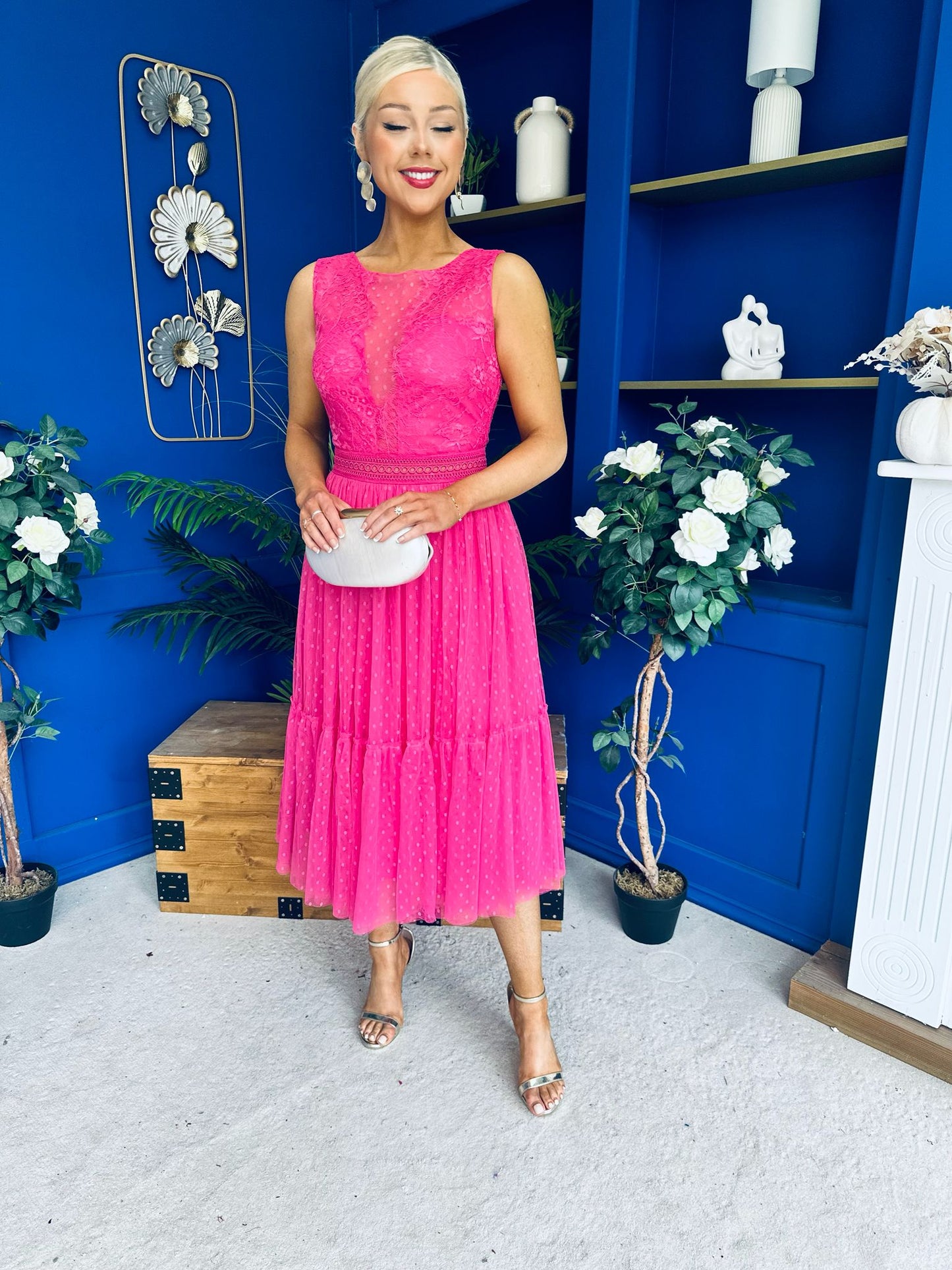 Kim Lace & Tulle Occasion Dress Fuchsia